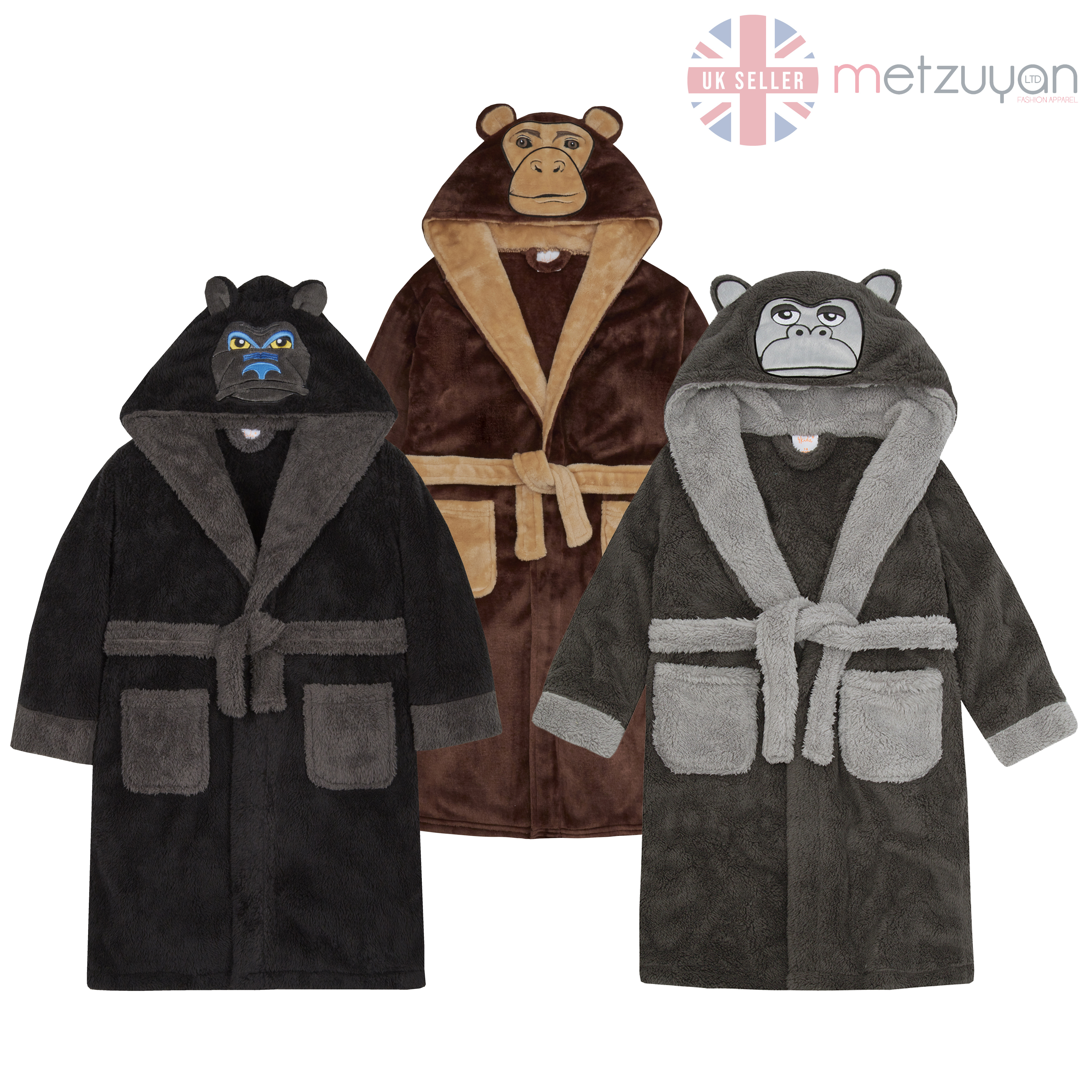 Metzuyan Boys and Girls Rudolph Reindeer Novelty Hooded Plush Dressing Gown Robe