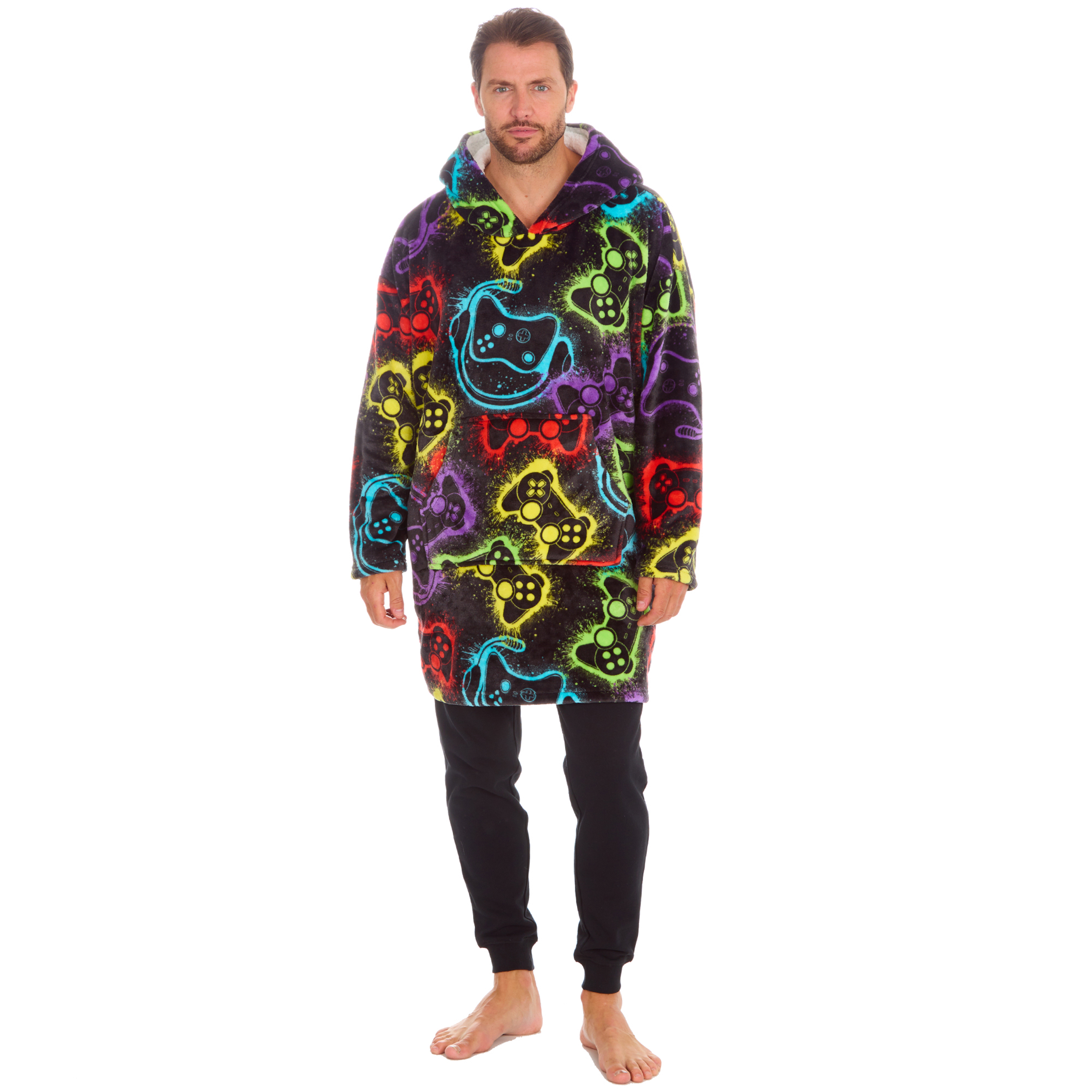 Mens Oversized Blanket Hoodie Lounge Hooded Top Gamer Gaming Print Giant Hoody - Picture 2 of 8