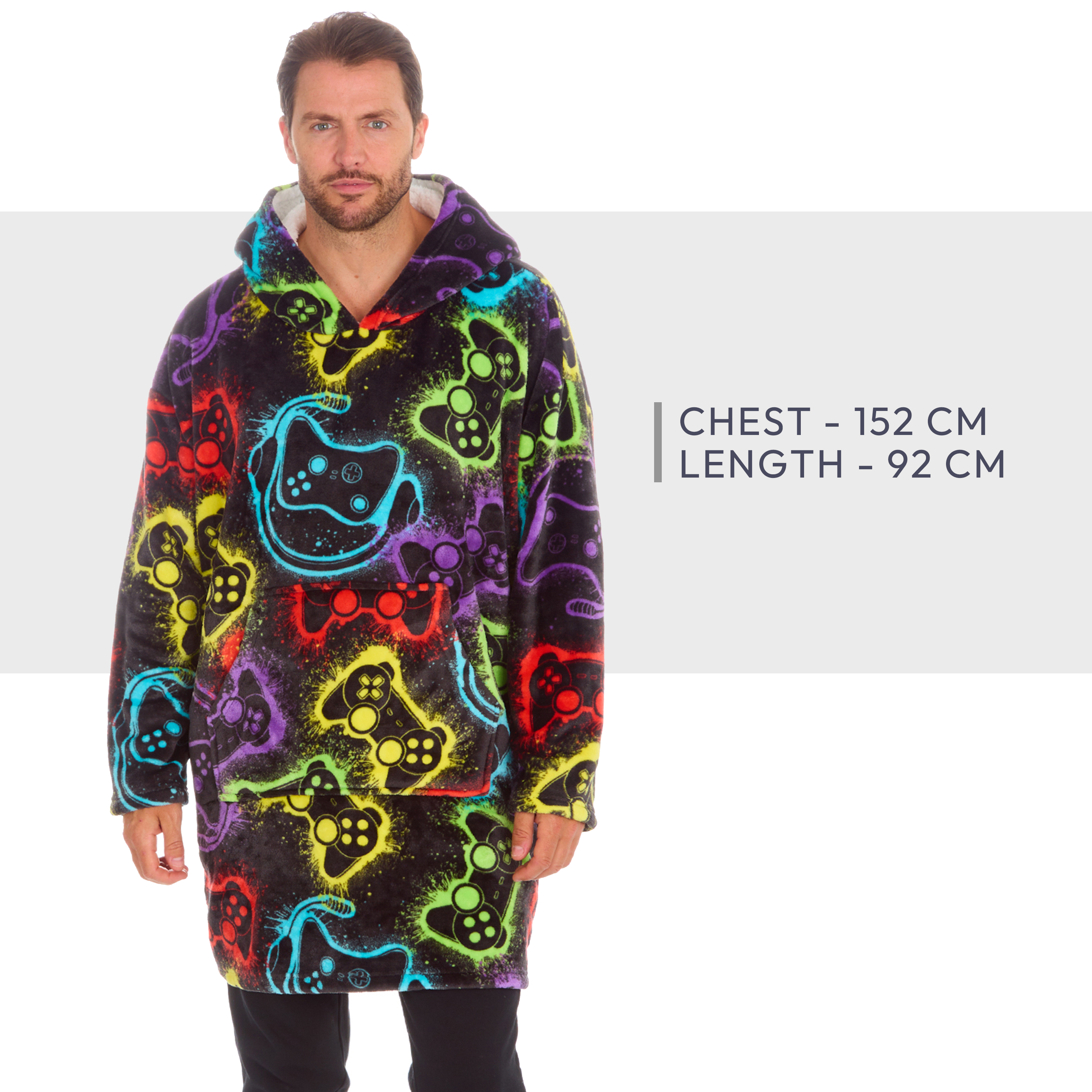 Mens Oversized Blanket Hoodie Lounge Hooded Top Gamer Gaming Print Giant Hoody - Picture 8 of 8