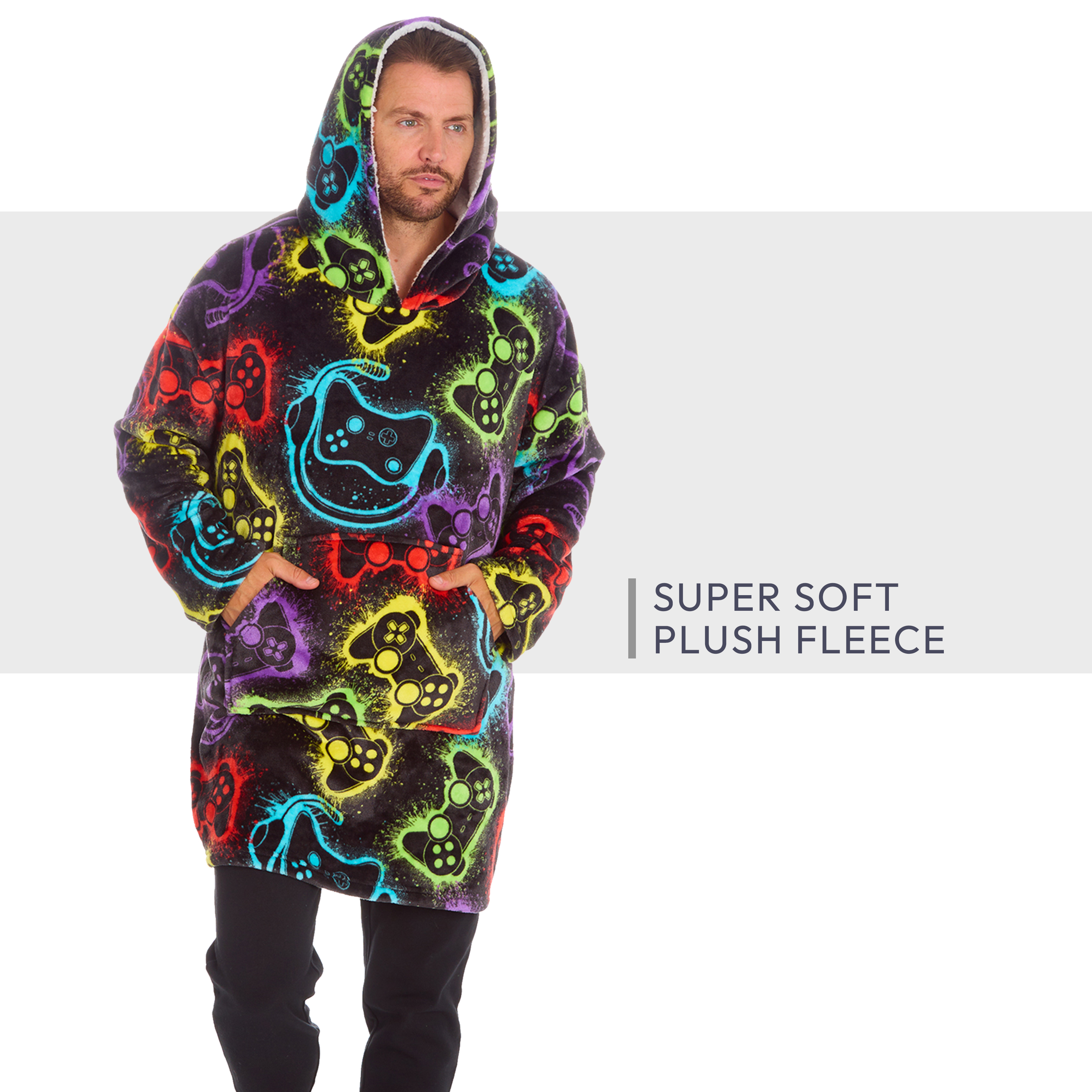 Mens Oversized Blanket Hoodie Lounge Hooded Top Gamer Gaming Print Giant Hoody - Picture 6 of 8