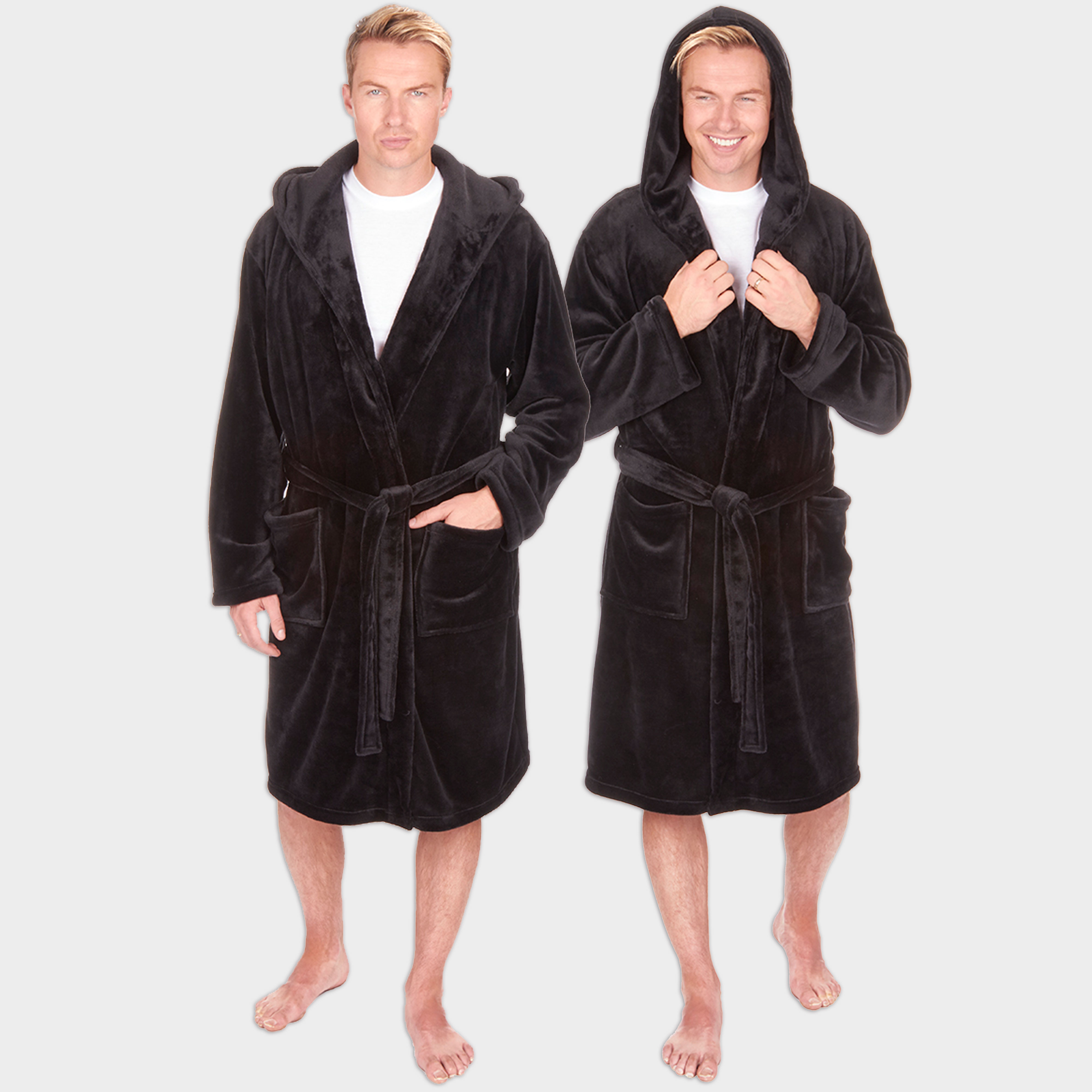 Pierre Roche Mens Big & Tall Snuggle Fleece Dressing Gown Sizes 3Xl-5XL Plush Bath Robe with Hood 