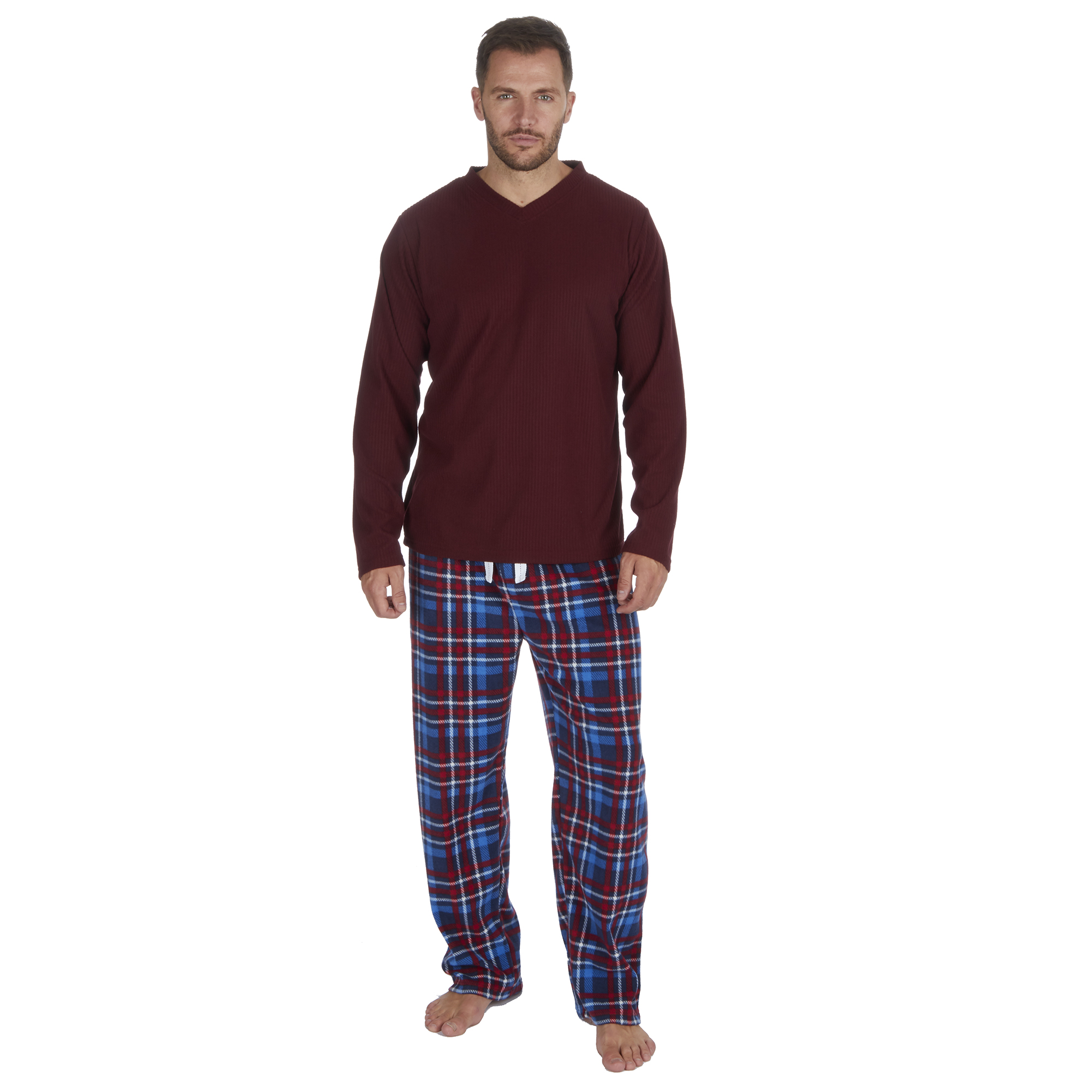 Mens Warm Soft Microfleece Checked Pyjamas Pajamas PJ Set Long Sleeve S- XL | eBay