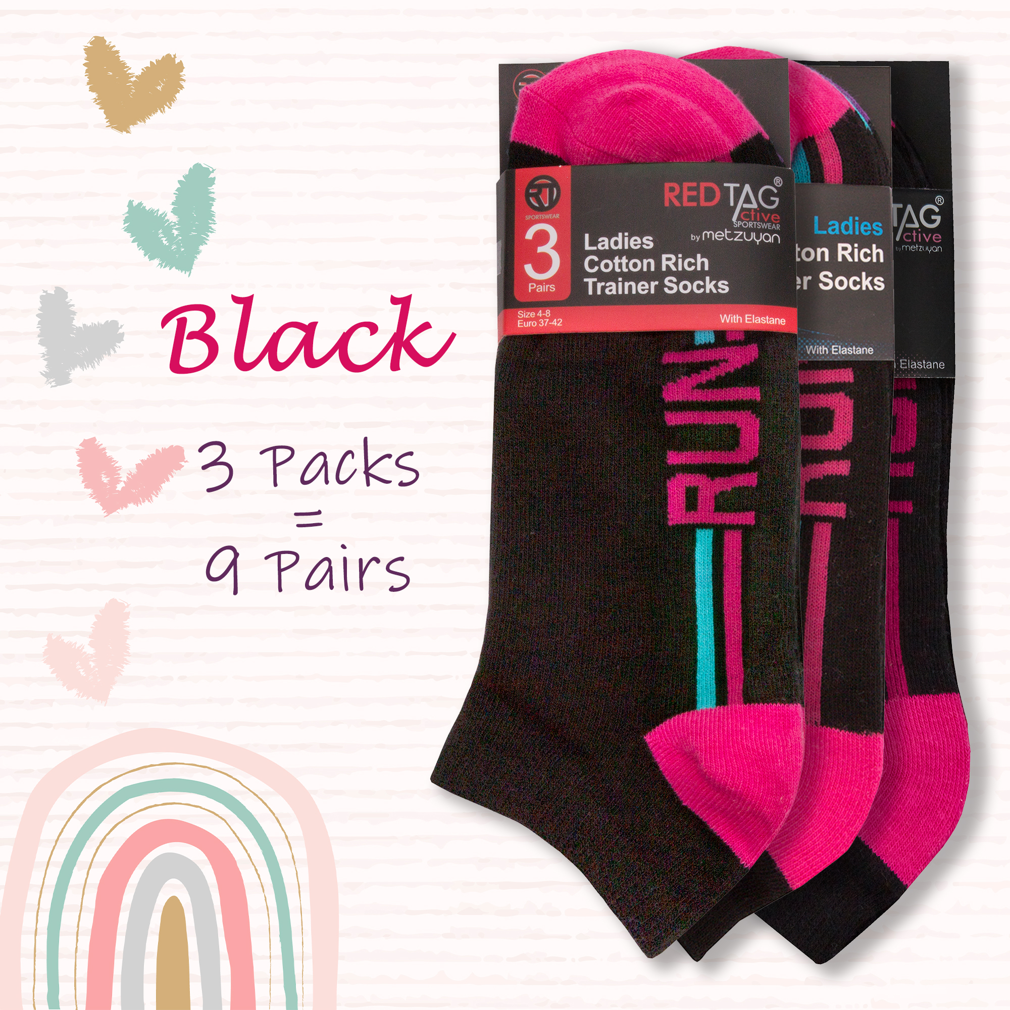 9 Pairs Ladies Sports Ankle Socks Cotton Rich Trainer Socks Running Size 4-8 UK - Picture 2 of 5