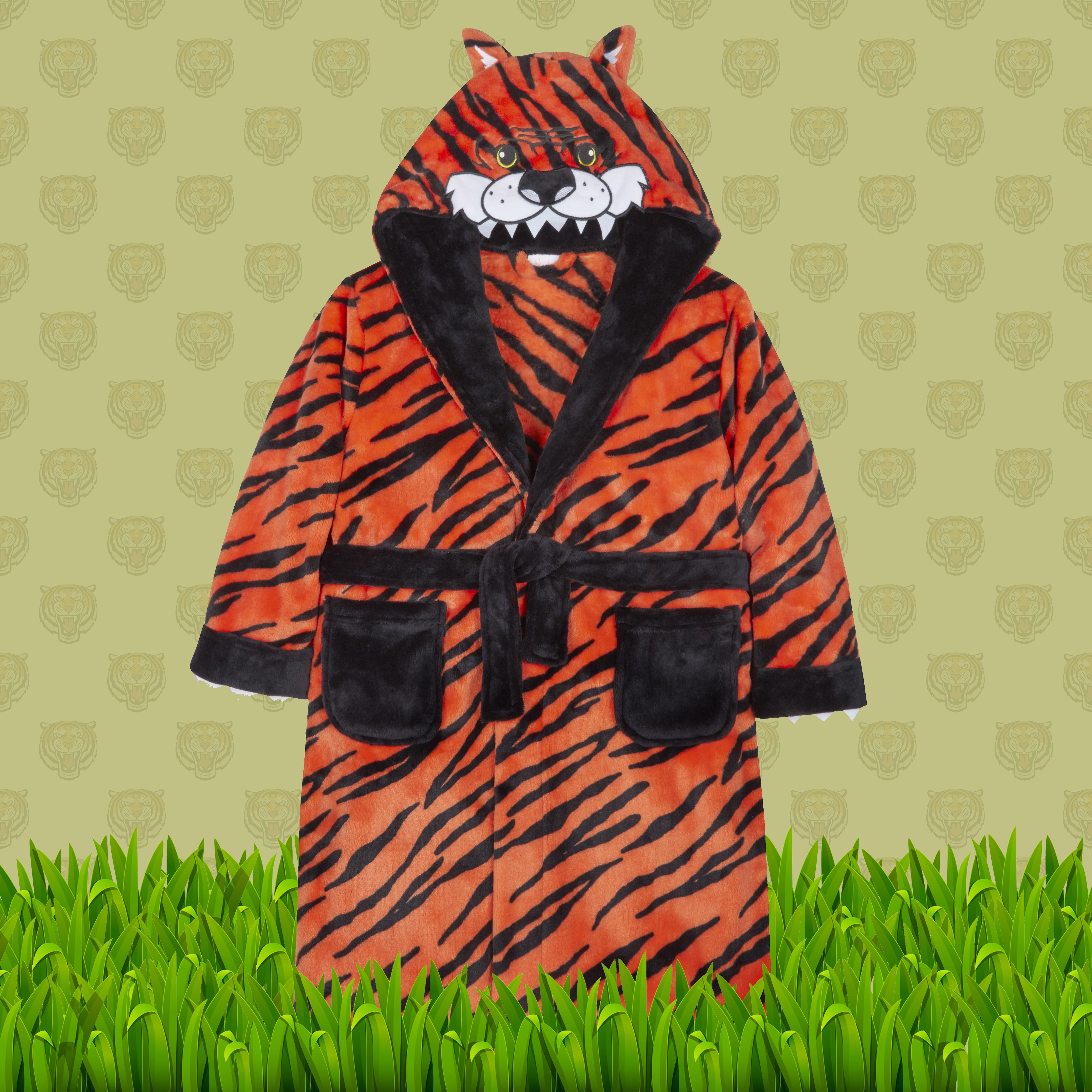 Boys Childrens Dressing Gown Robe Tiger Panther Plush Fleece Kids