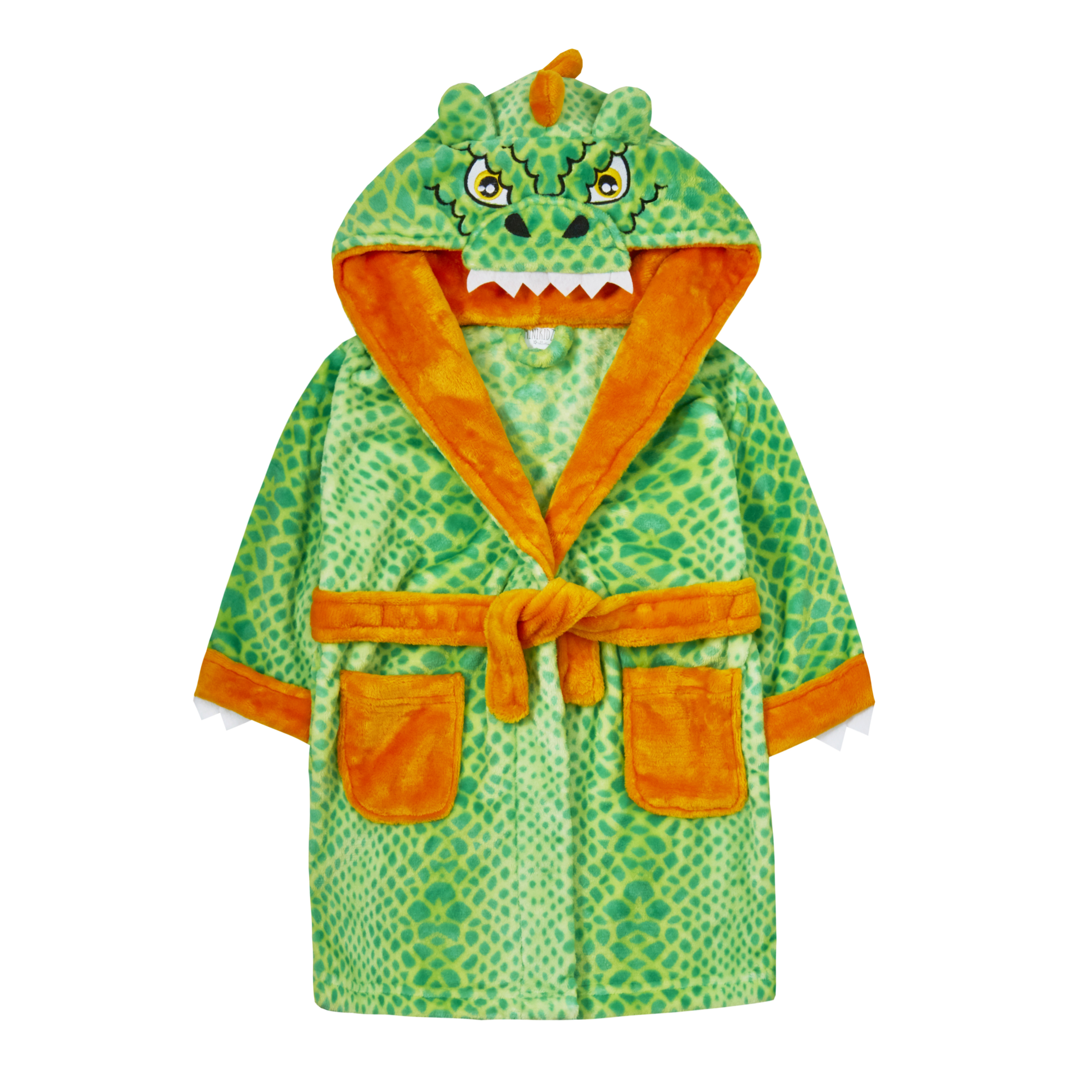 Boys Dino Dinosaur Bones Dressing Gown Robe Plush Fleece Toddler Winter Hooded