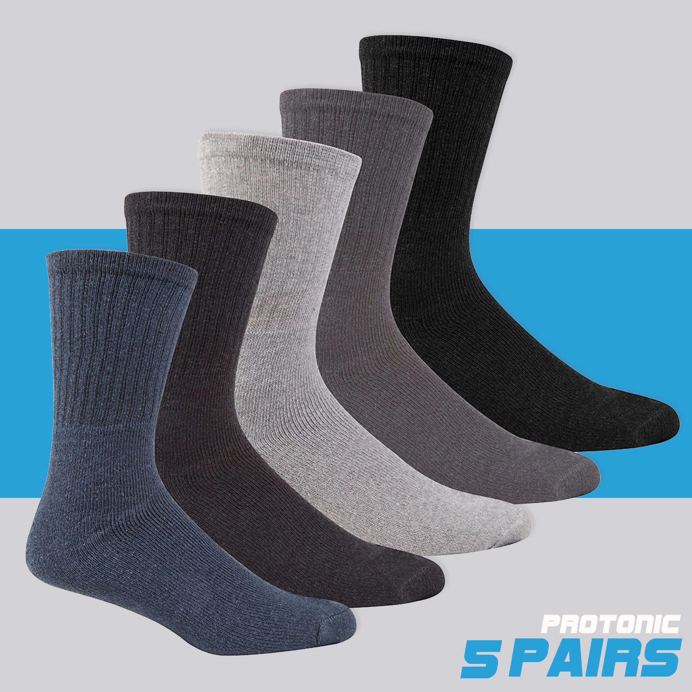 5 Pairs Mens Sport Socks Black White Grey Cotton Rich Plain Classic
