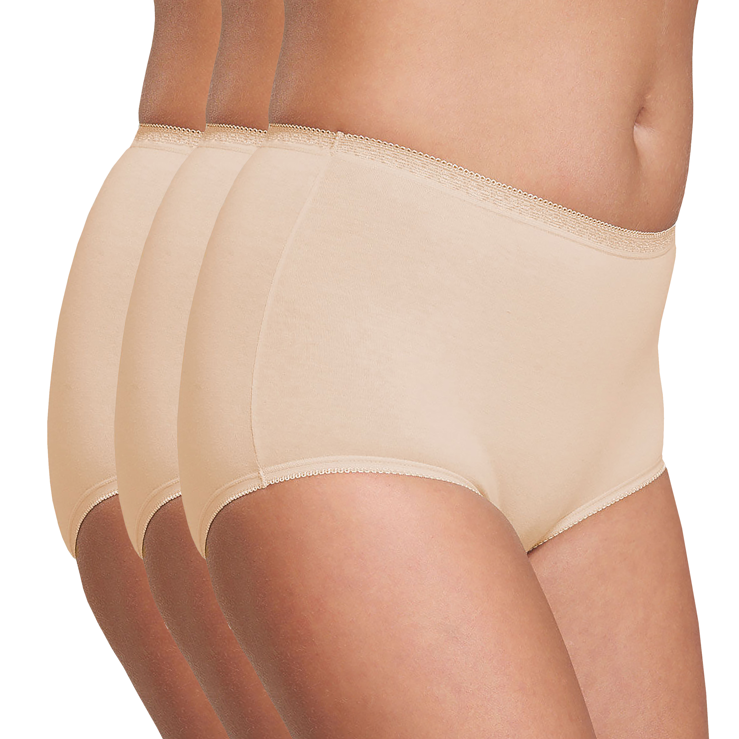 3 Pack Ladies Basic Knickers Cotton Maxi Plain Briefs Nude 12 14 16 18 20 22 24