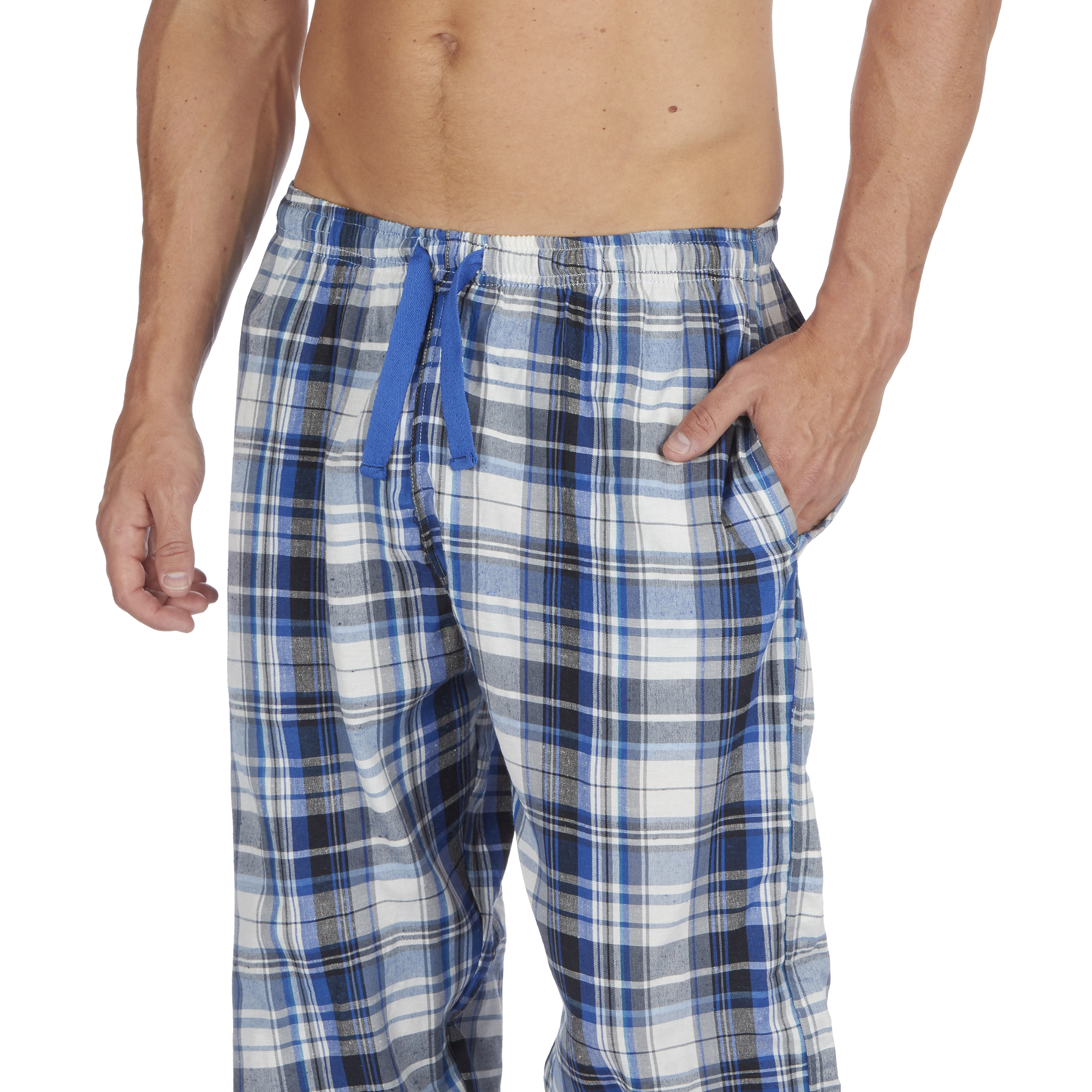 Men's Woven Lounge Bed Pants Pyjama Bottoms Checked Trousers Twill PJ S