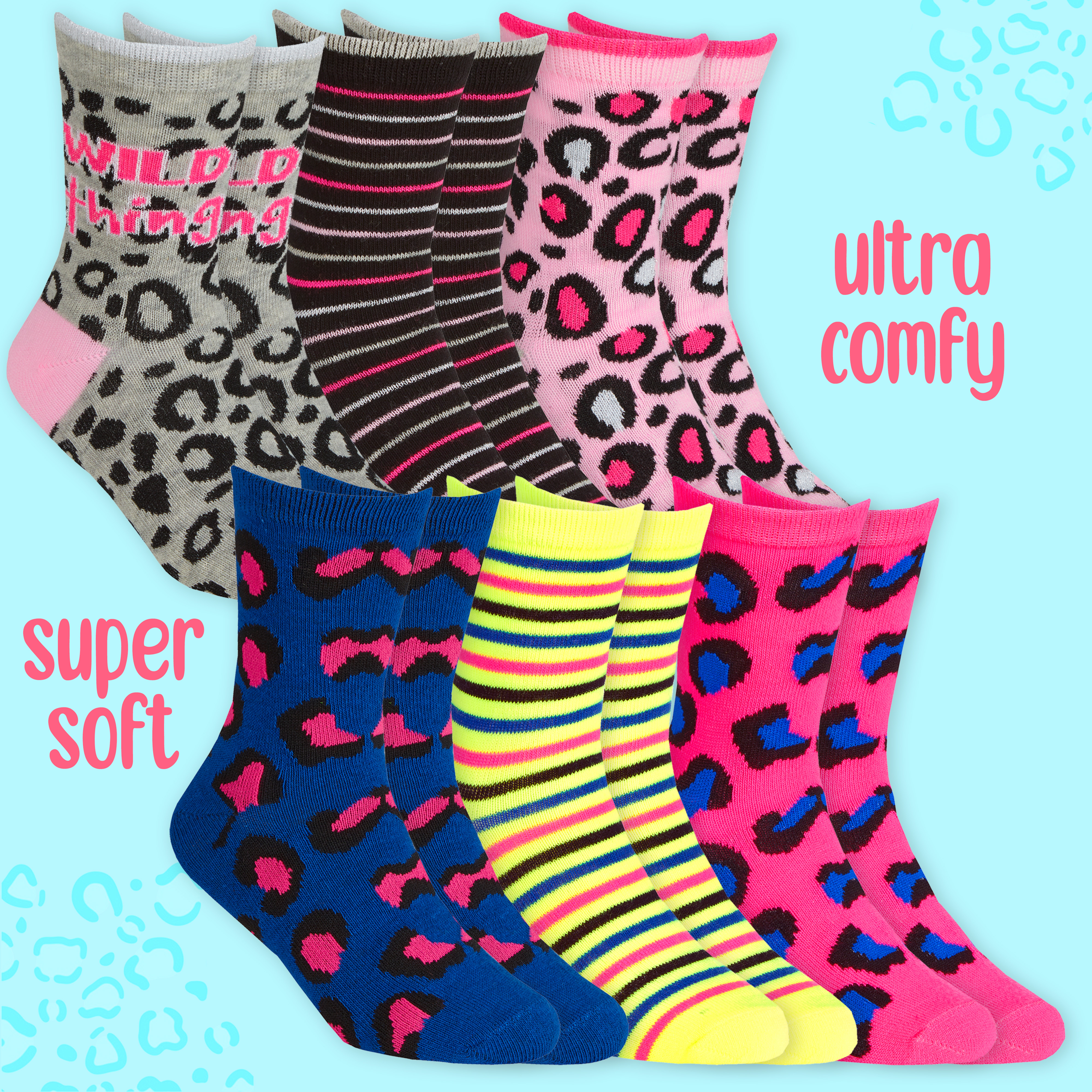 Kids Girls Socks Novelty Cartoon 6 Pairs Crew Socks Bundle Multipack Multibuy - Picture 3 of 13