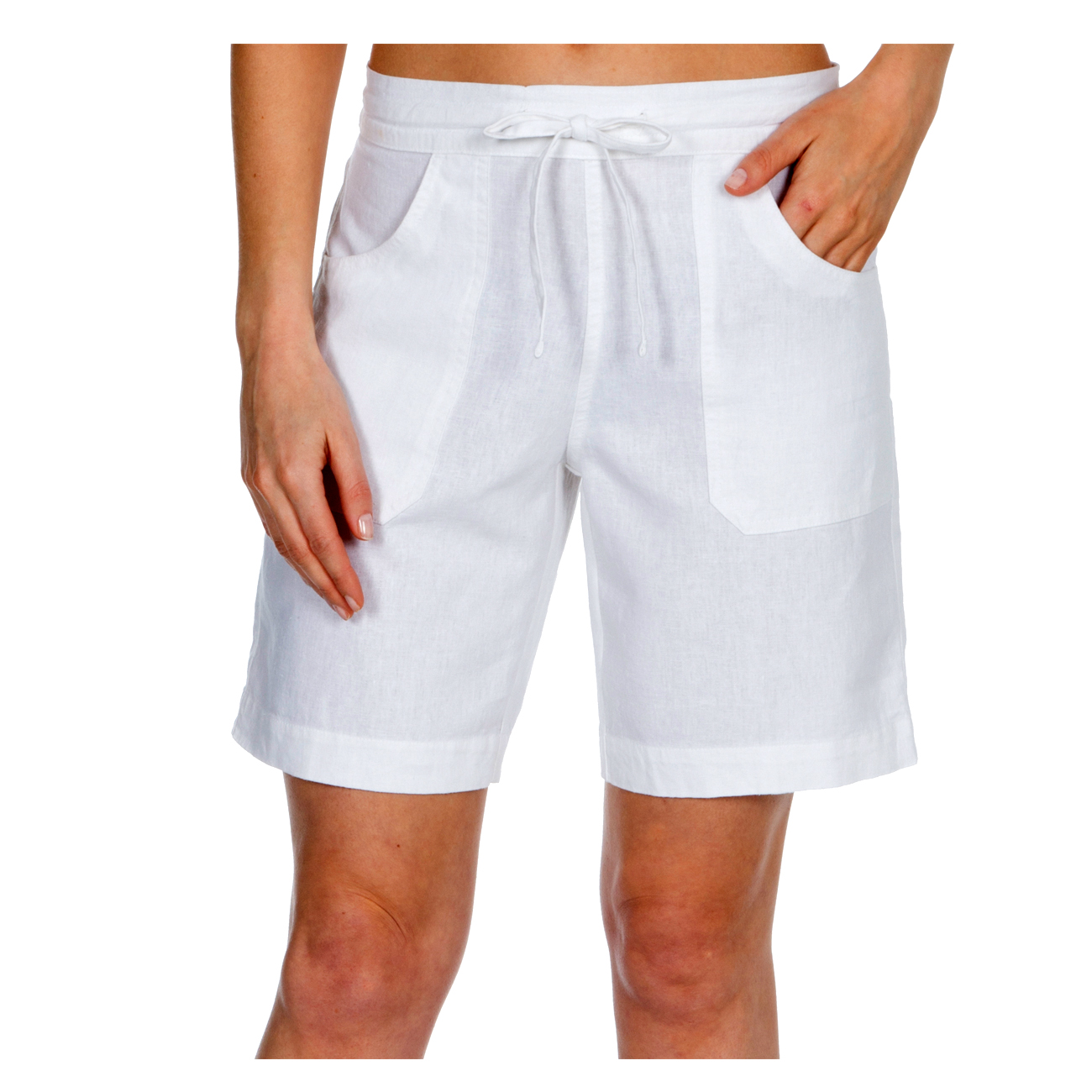 Ladies Linen Blend Shorts Pockets Summer Holiday Beach Drawstring ...