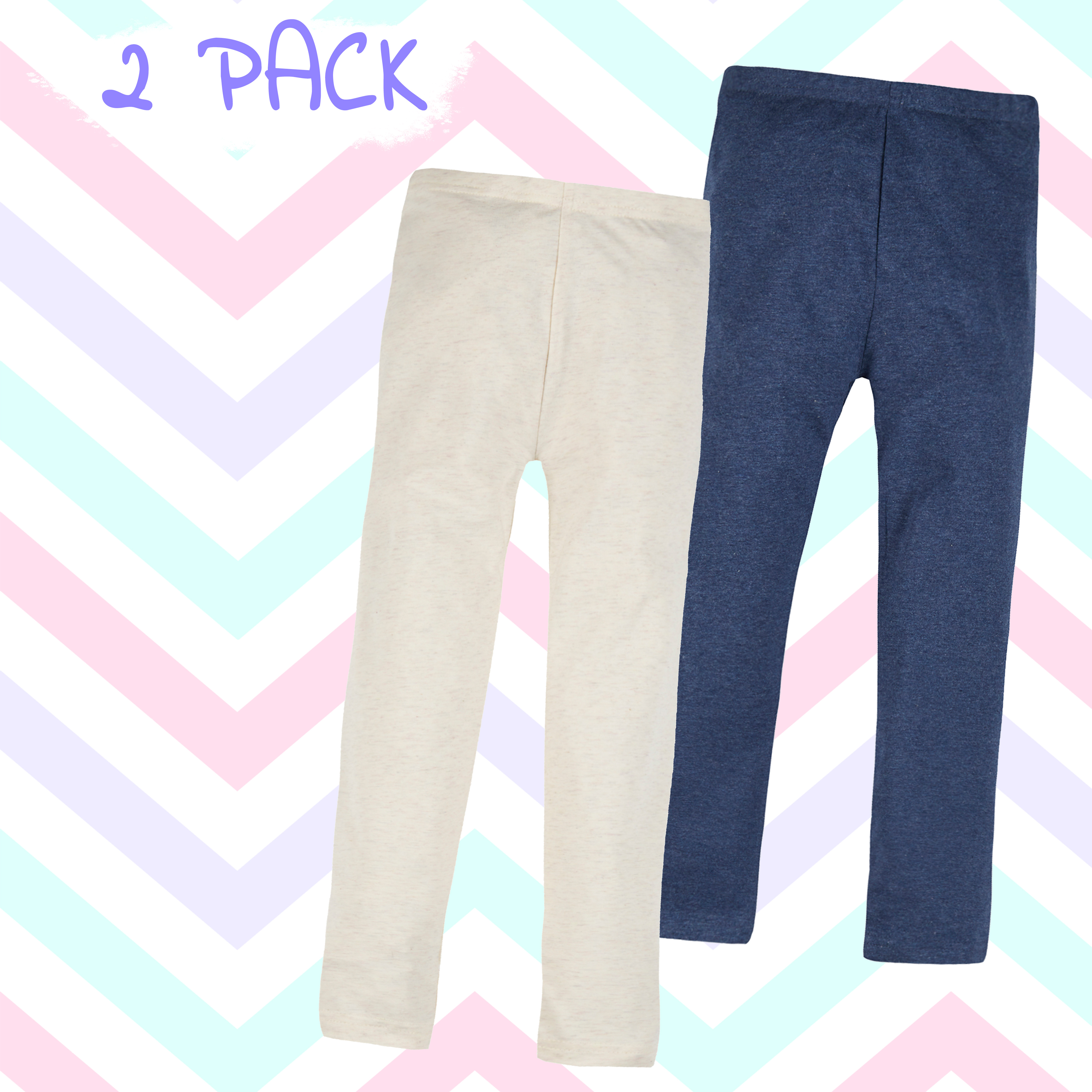 Kids Girls Leggings 2 Pack Cotton Pants Plain Everyday Bottoms Leggins  Multipack
