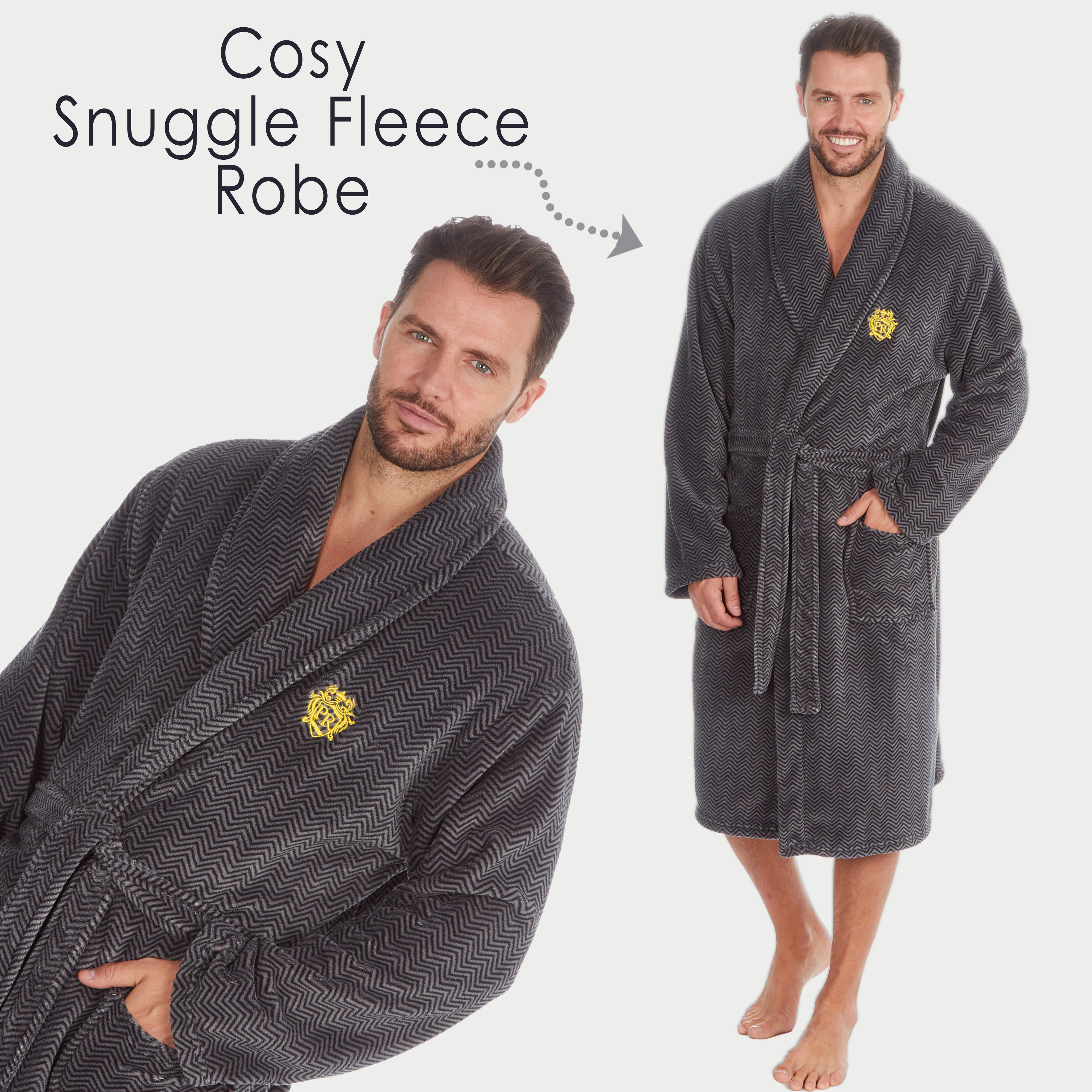 siliteelon Men's Fleece Bathrobe Hooded Shawl Collar Robe Fluffy Dressing Gown