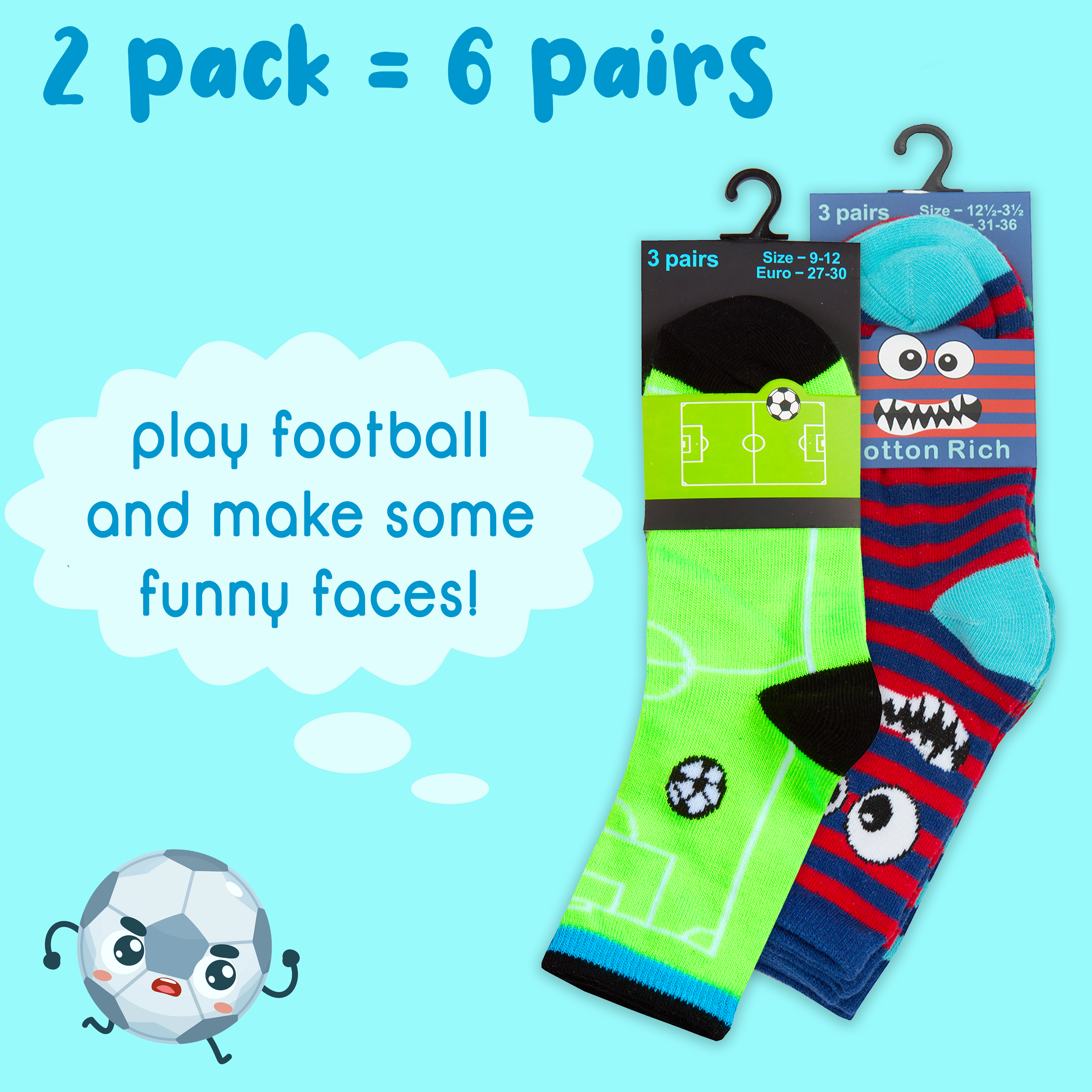 Kids Boys 6 Pairs Crew Socks Cotton Rich Novelty Cartoon Print Mid Calf Sock Set - Picture 10 of 43