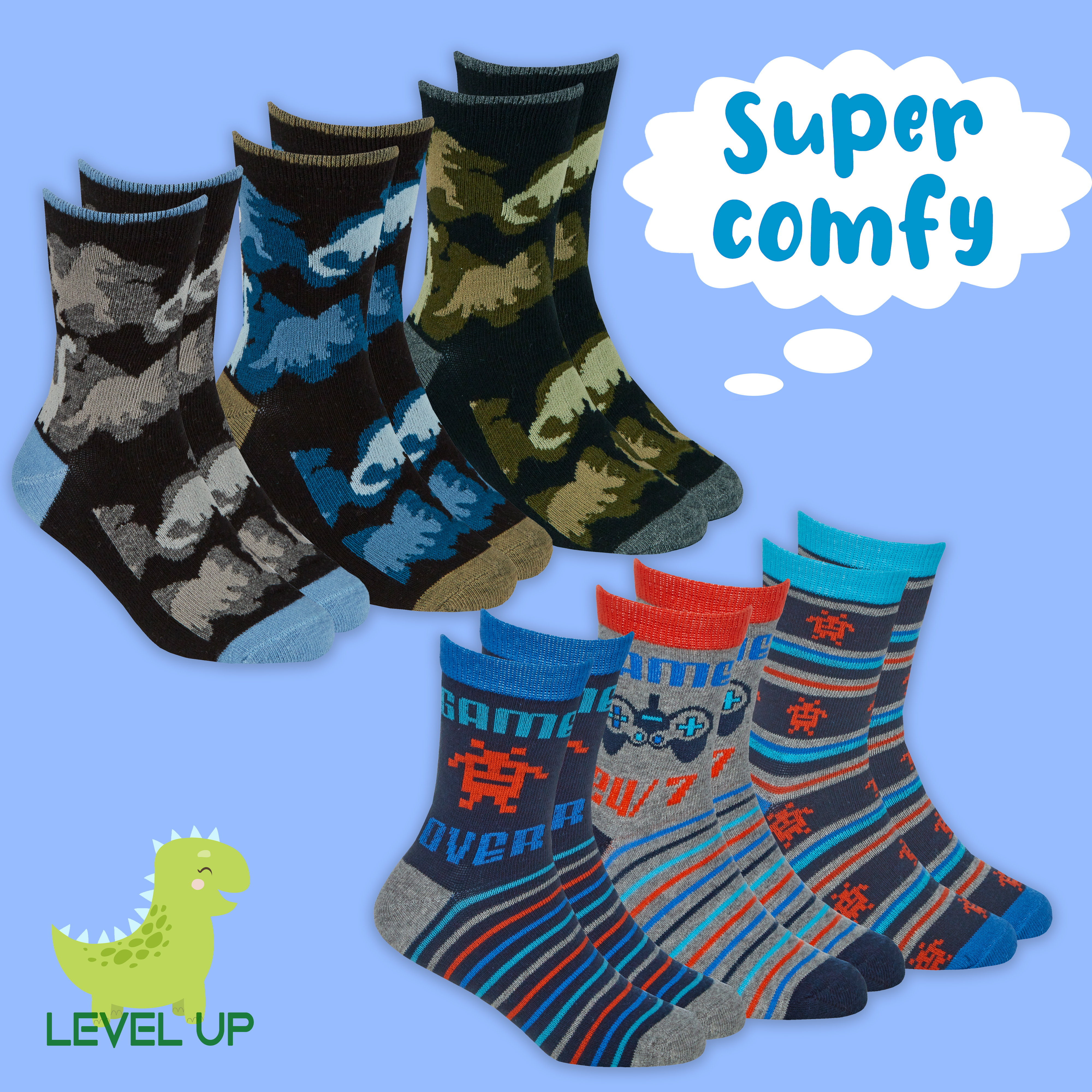 Kids Boys 6 Pairs Crew Socks Cotton Rich Novelty Cartoon Print Mid Calf Sock Set - Picture 6 of 43