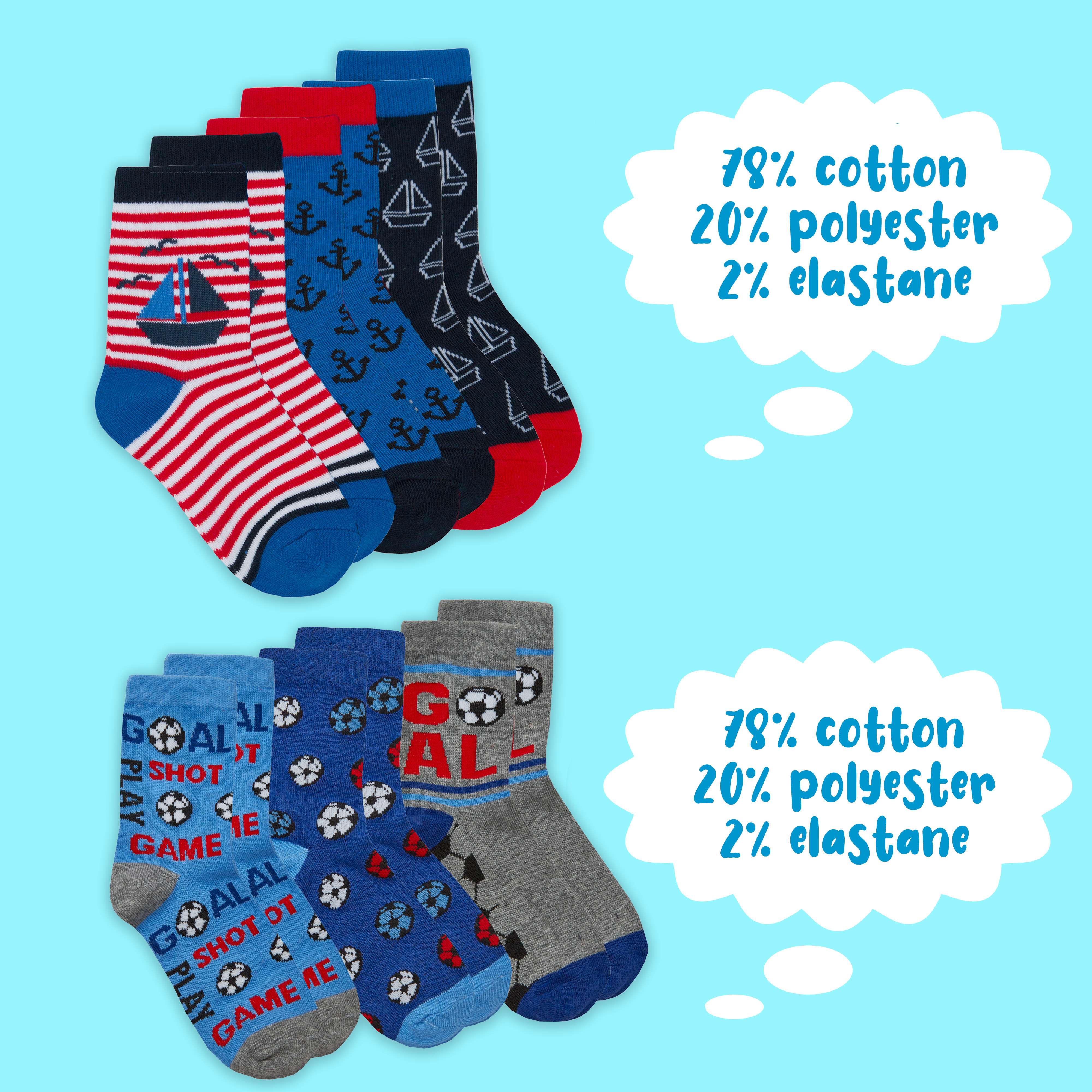 Kids Boys 6 Pairs Crew Socks Cotton Rich Novelty Cartoon Print Mid Calf Sock Set - Picture 26 of 43