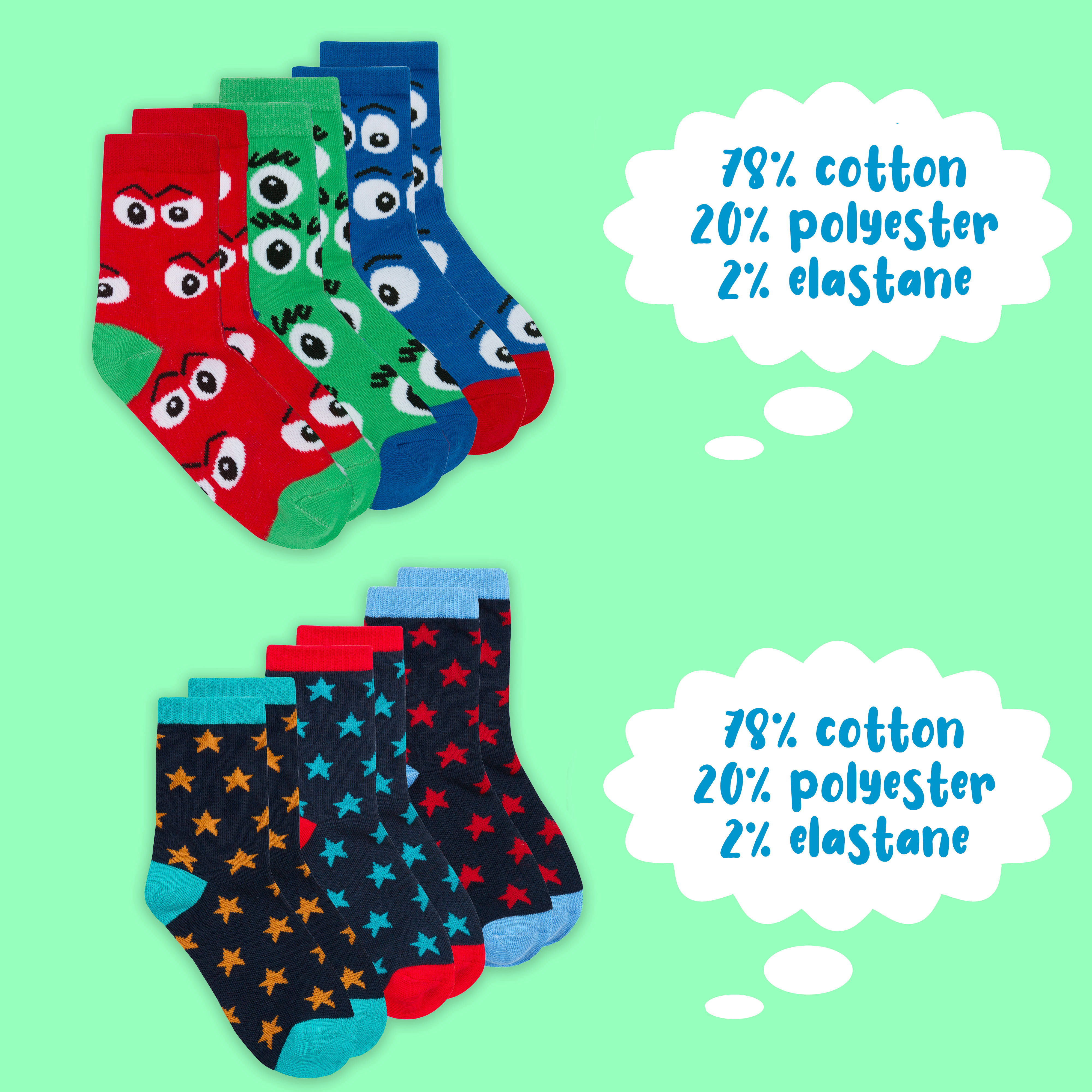 Kids Boys 6 Pairs Crew Socks Cotton Rich Novelty Cartoon Print Mid Calf Sock Set - Picture 29 of 43