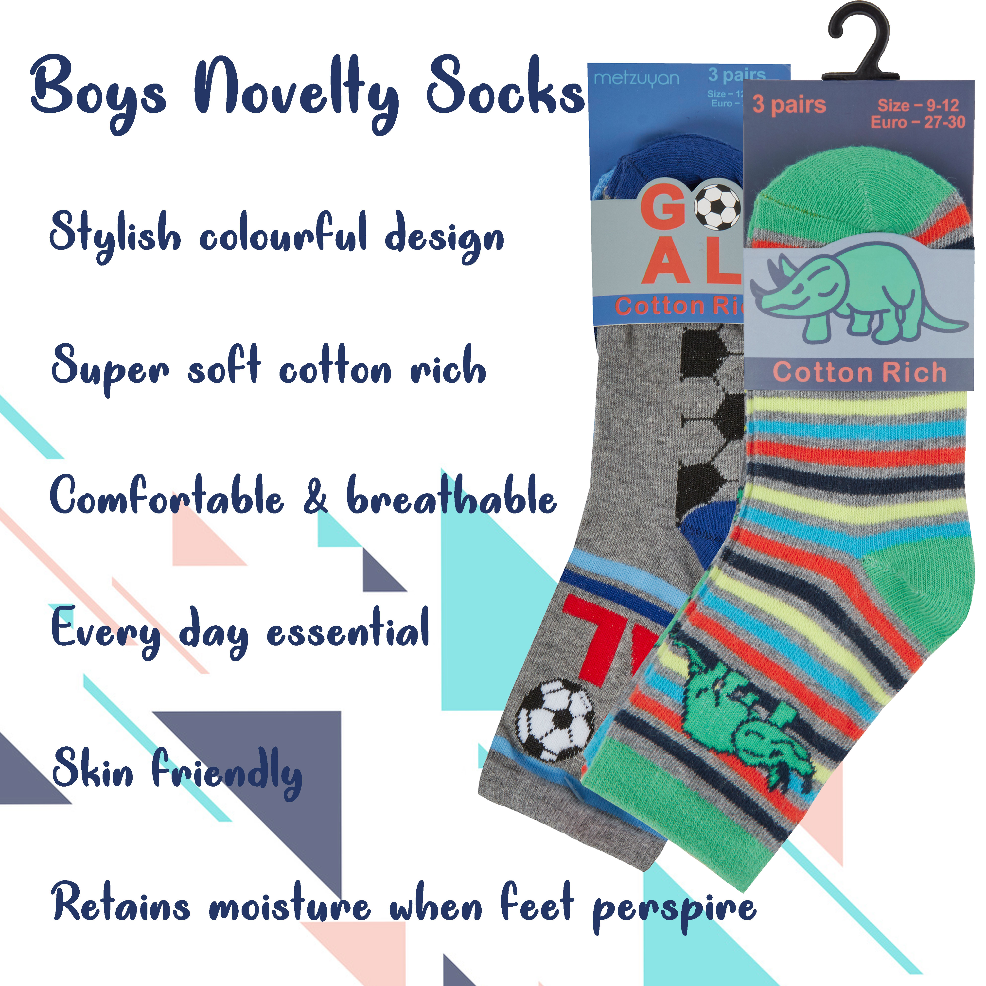 6 Pairs Boys Cotton Rich Novelty Funky Cartoon School Everyday Multipack Socks - Picture 10 of 46