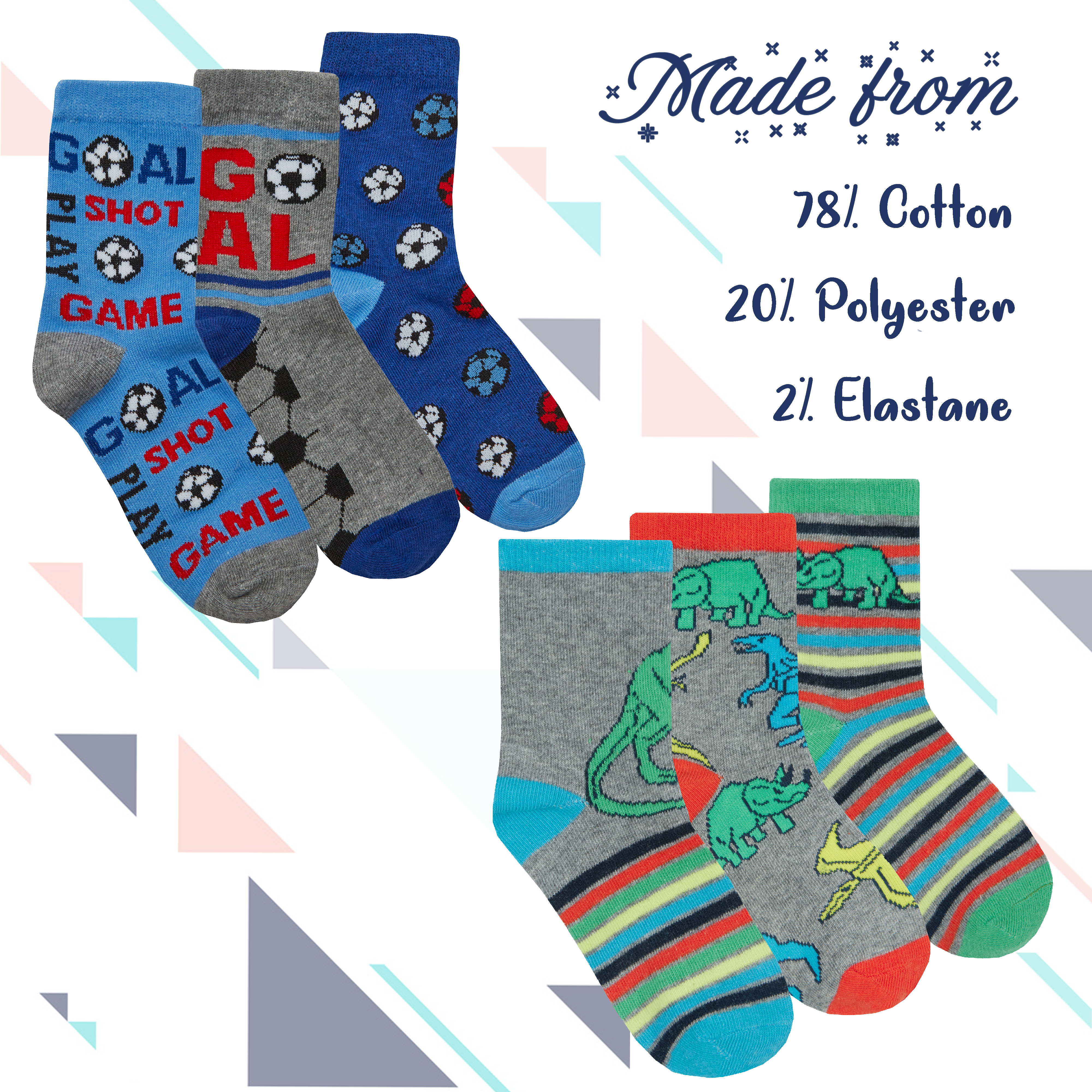 6 Pairs Boys Cotton Rich Novelty Funky Cartoon School Everyday Multipack Socks - Picture 7 of 46