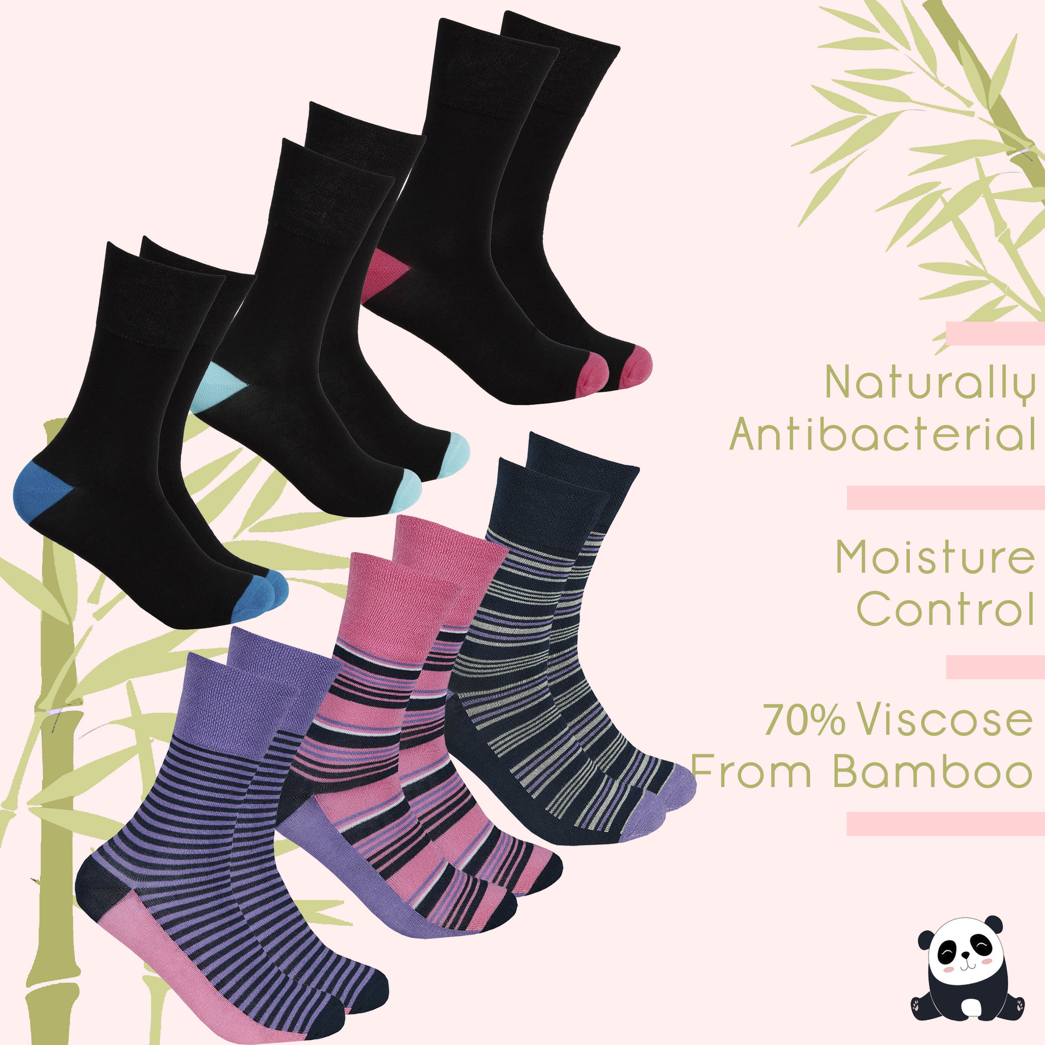 6 Pairs Ladies Womens Non Elastic Loose Top Socks Grip Diabetic Bamboo