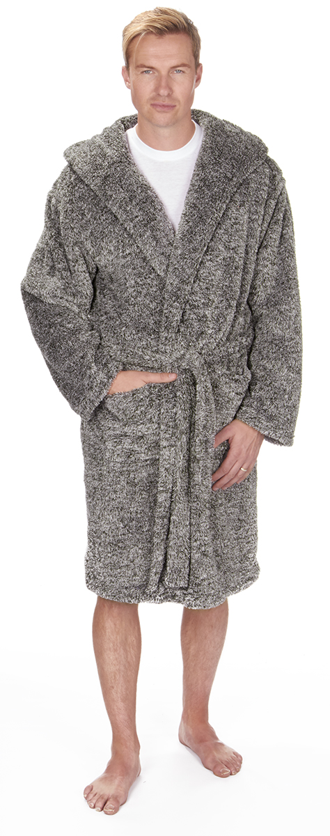 Men's Pierre Roche 2 Tone Snuggle Soft Touch Fleece Dressing Gown Hood Robe