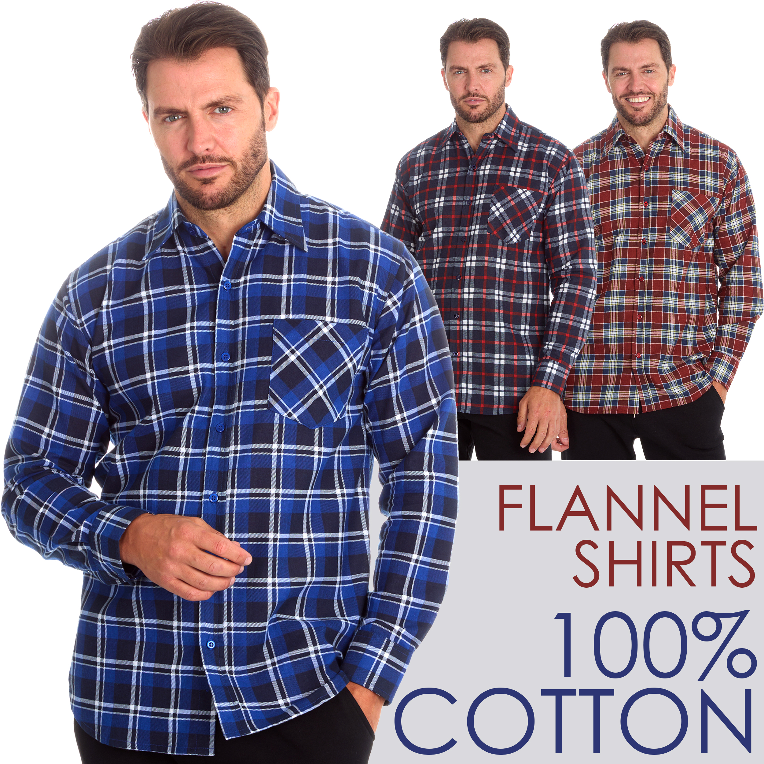 Mens Check Shirt Medium Large XLarge 2XL 100% Cotton Flannel Shirt