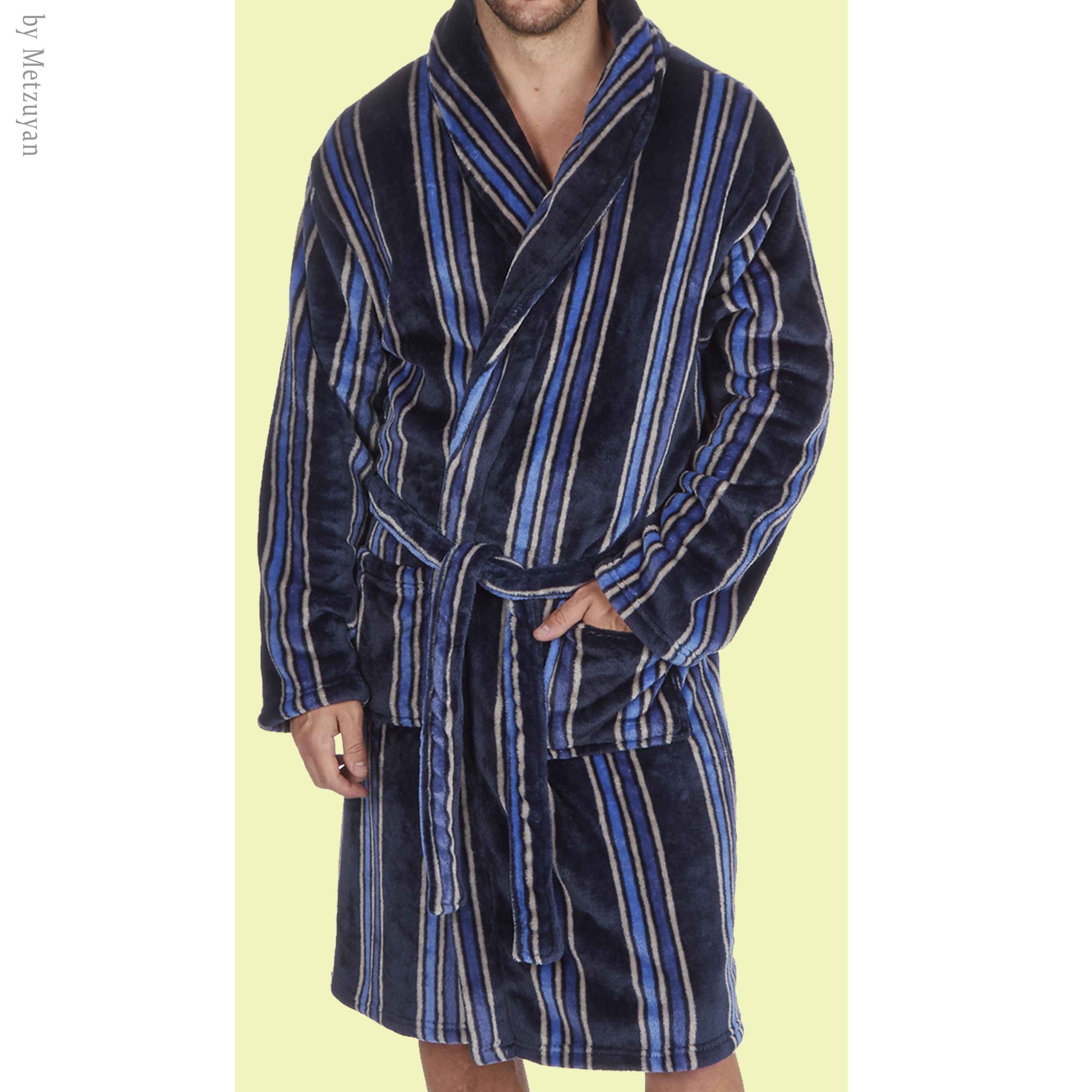5XL Mens Striped Flannel Shawl Collar Dressing Gown Regular Plus Sizes M 