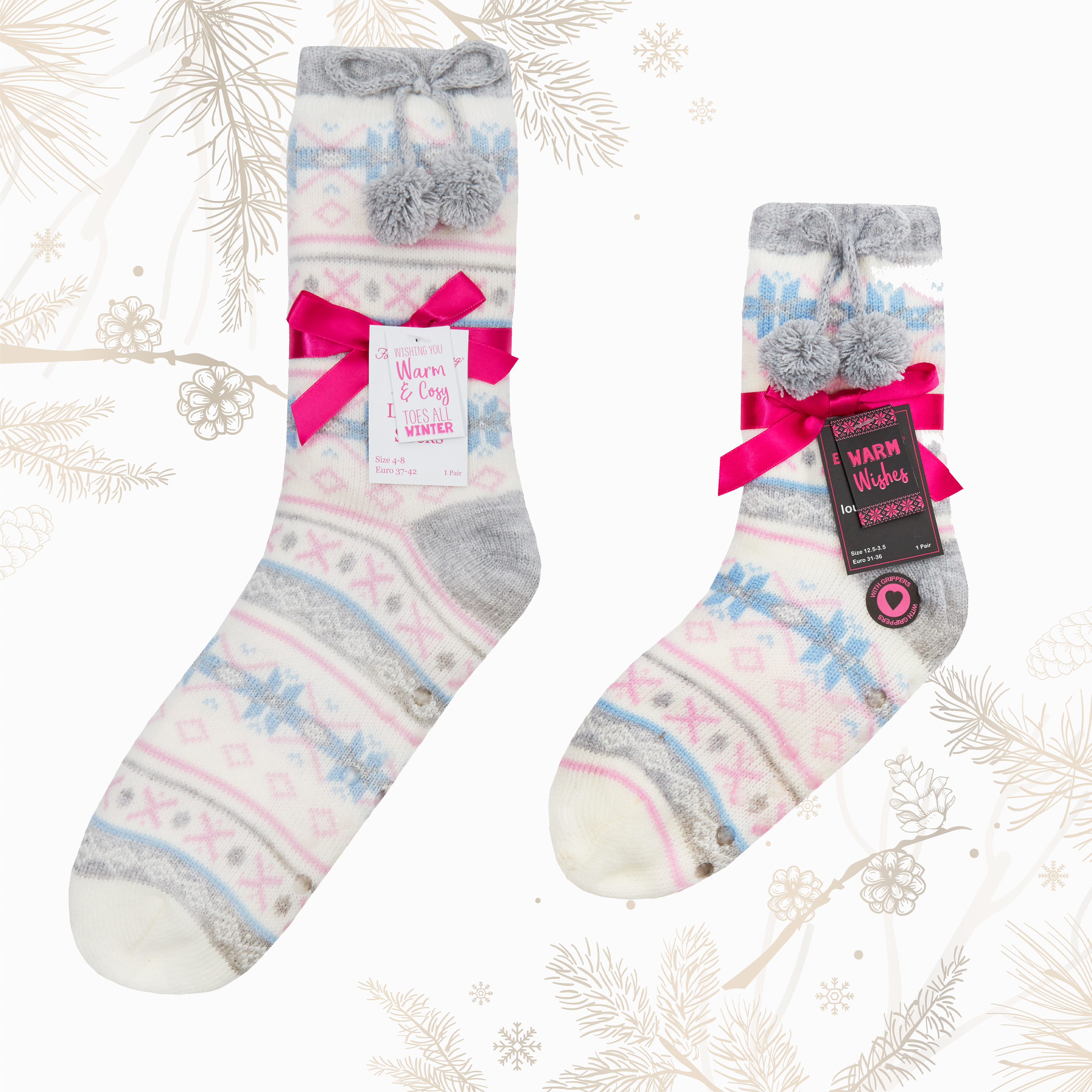 2 Pairs Mum and Daughter Set Lounge Chunky Slippers Socks Gift Christmas Knit UK - Picture 9 of 9