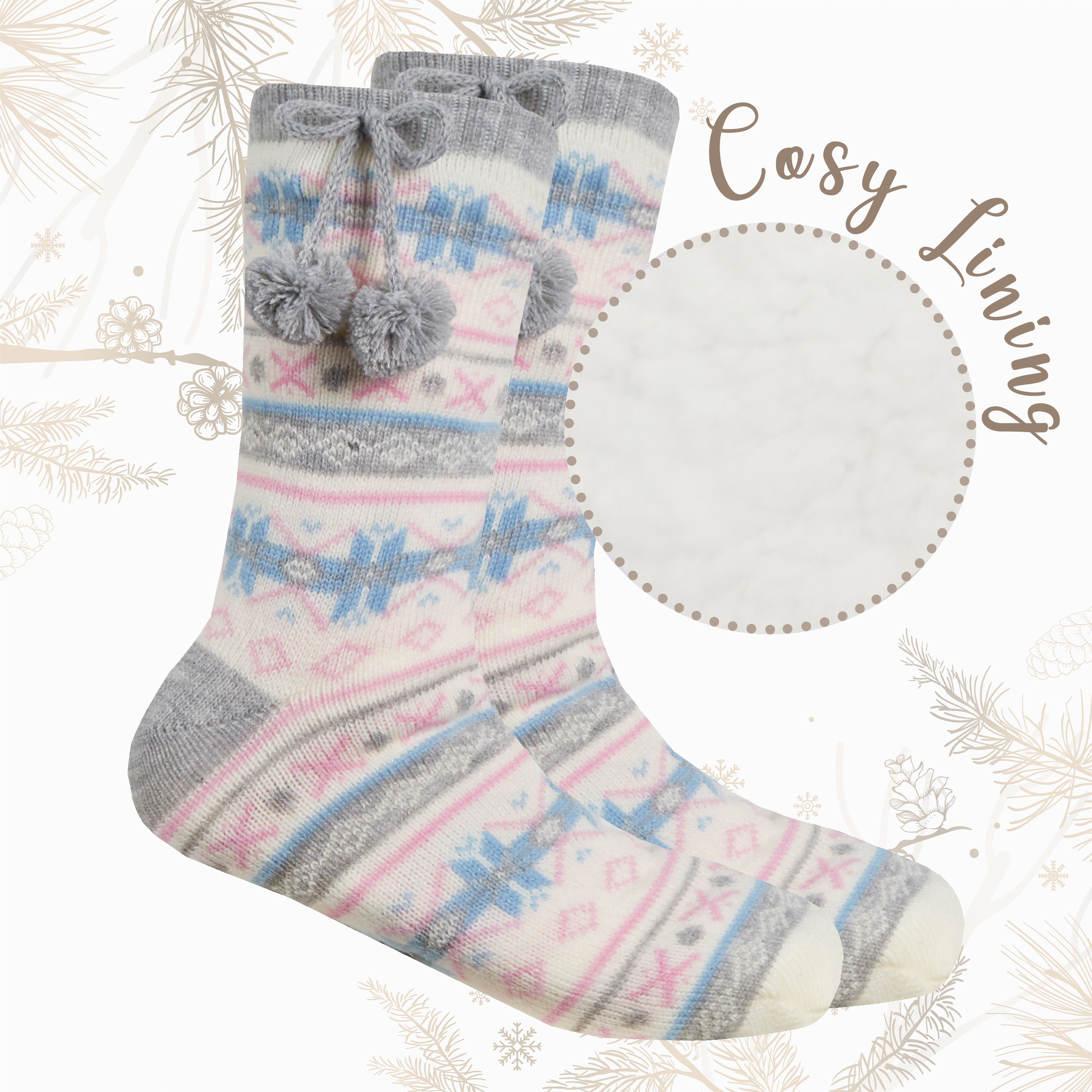2 Pairs Mum and Daughter Set Lounge Chunky Slippers Socks Gift Christmas Knit UK - Picture 8 of 9