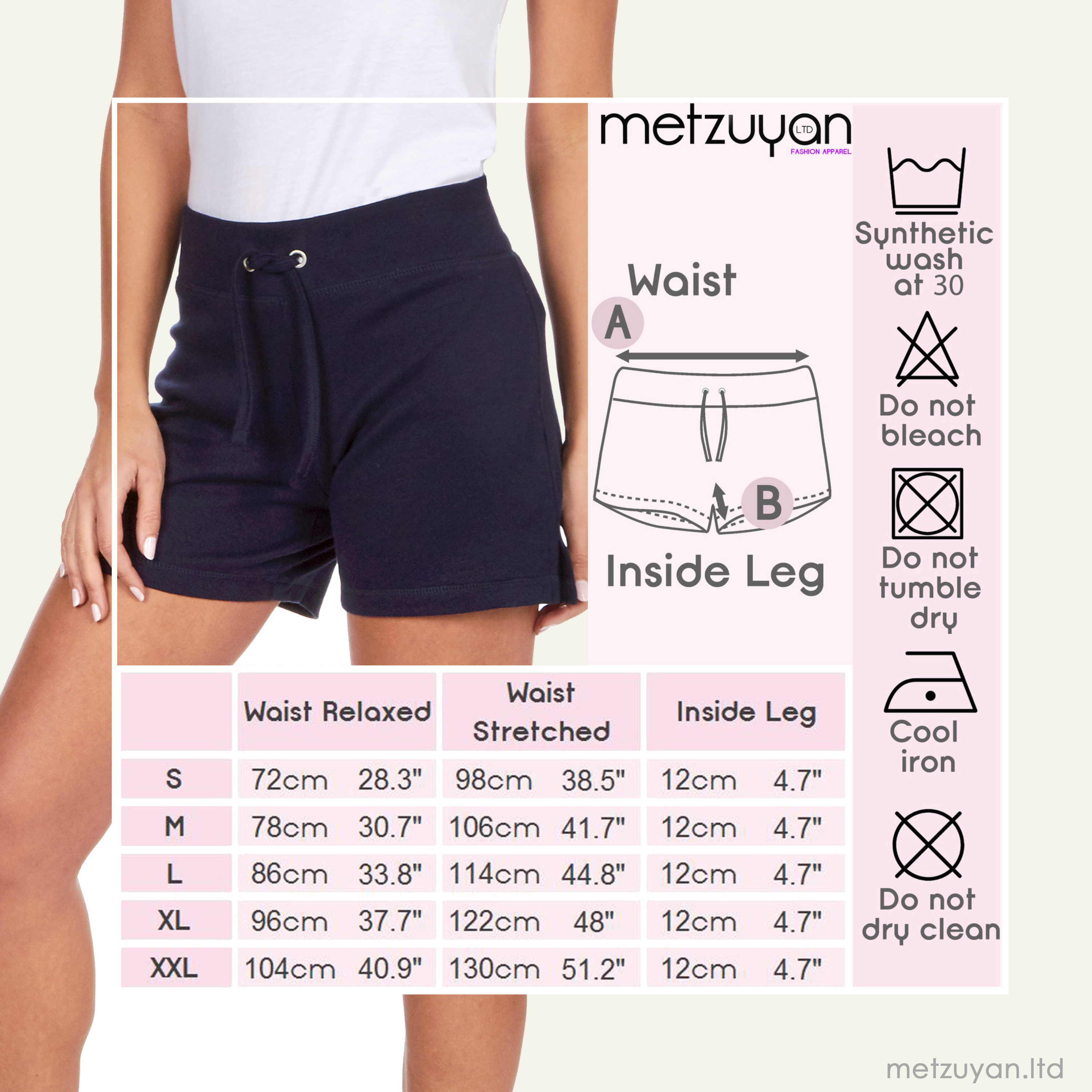 Womens Shorts Size 10 12 14 16 18 20 22 Cotton Elastic Waist Navy Gym Pants Yoga - Picture 5 of 5