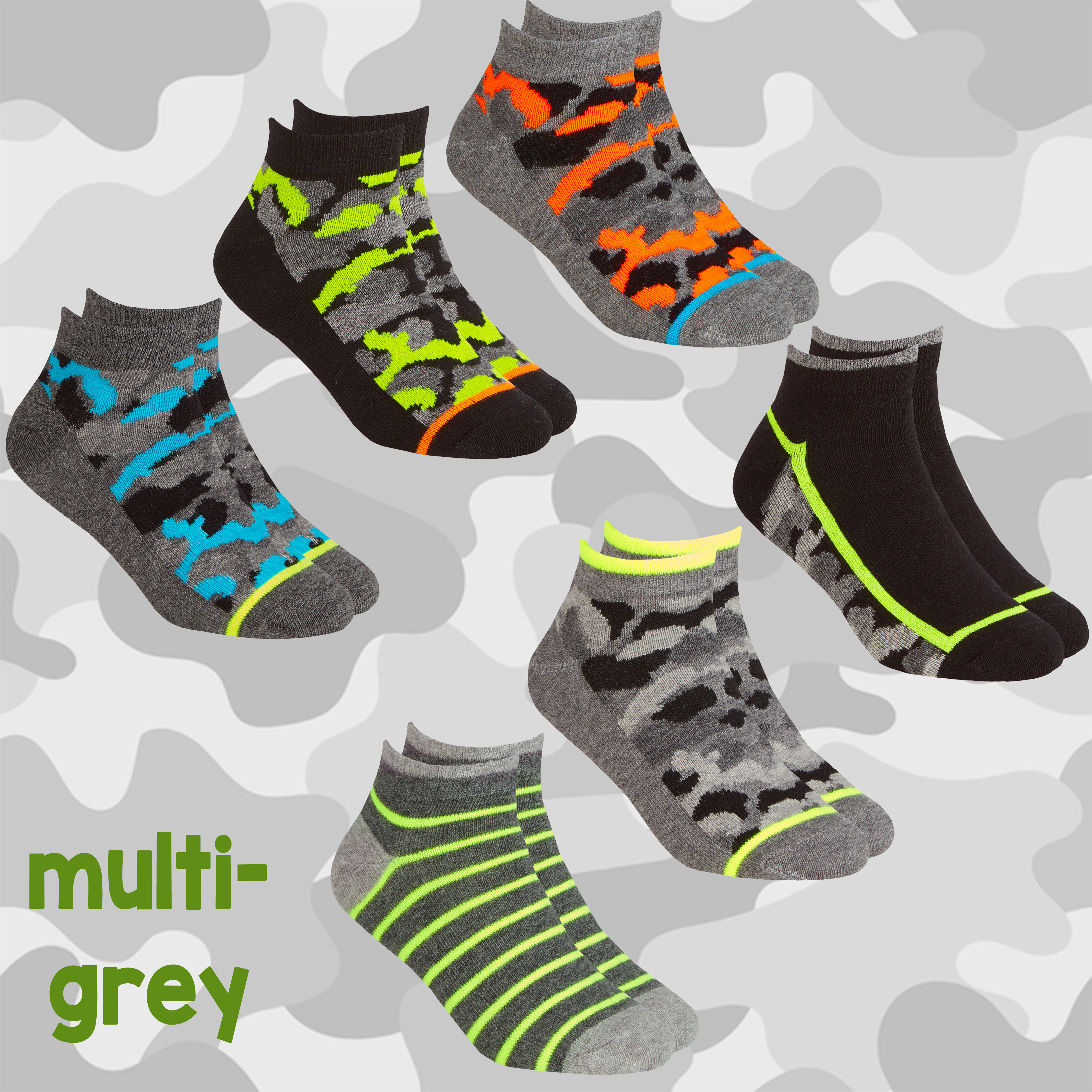 Kids Boys Ankle Liner Trainer Socks Camo Camouflage Print Soldier 6 Pairs Cotton - Picture 2 of 9