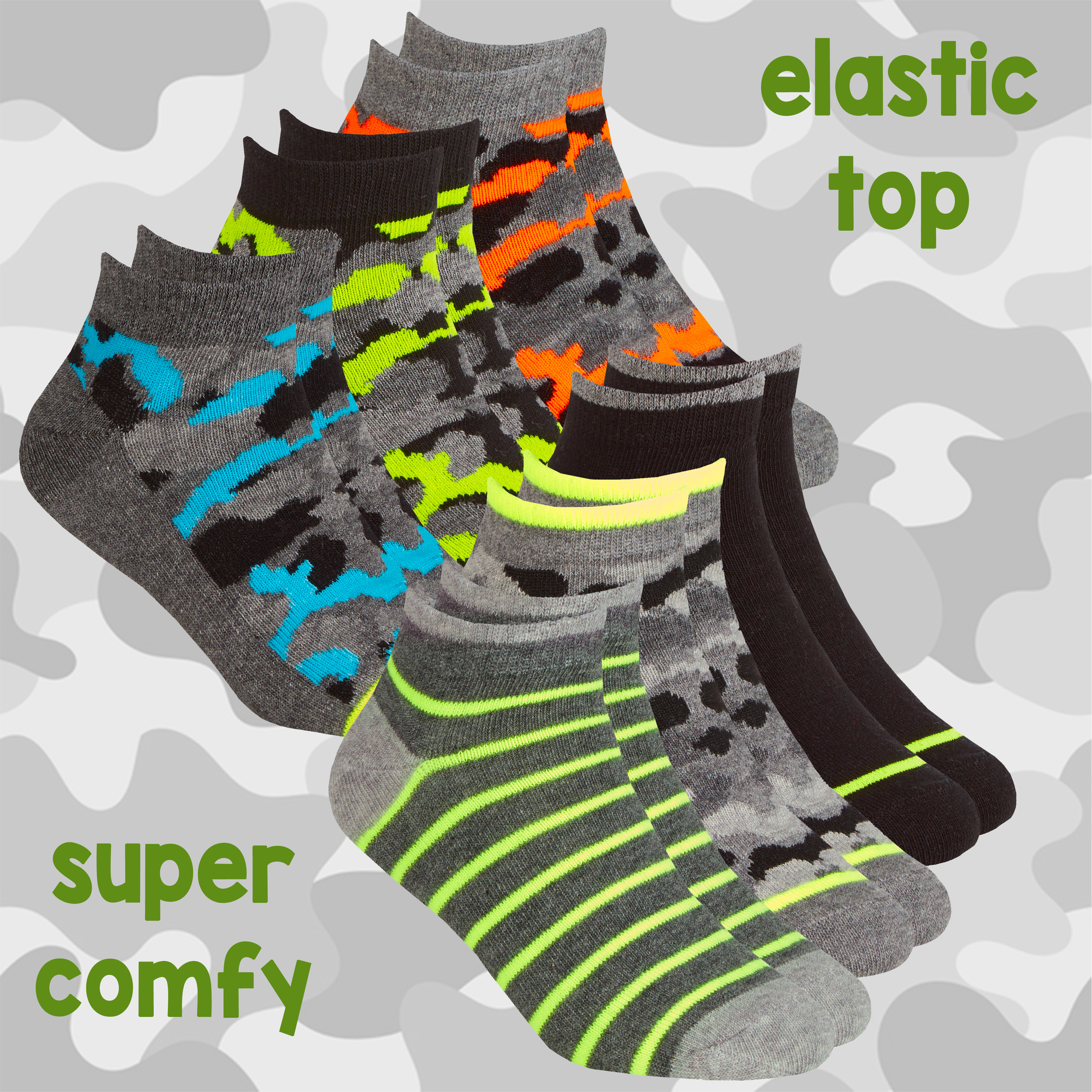 Kids Boys Ankle Liner Trainer Socks Camo Camouflage Print Soldier 6 Pairs Cotton - Picture 3 of 9