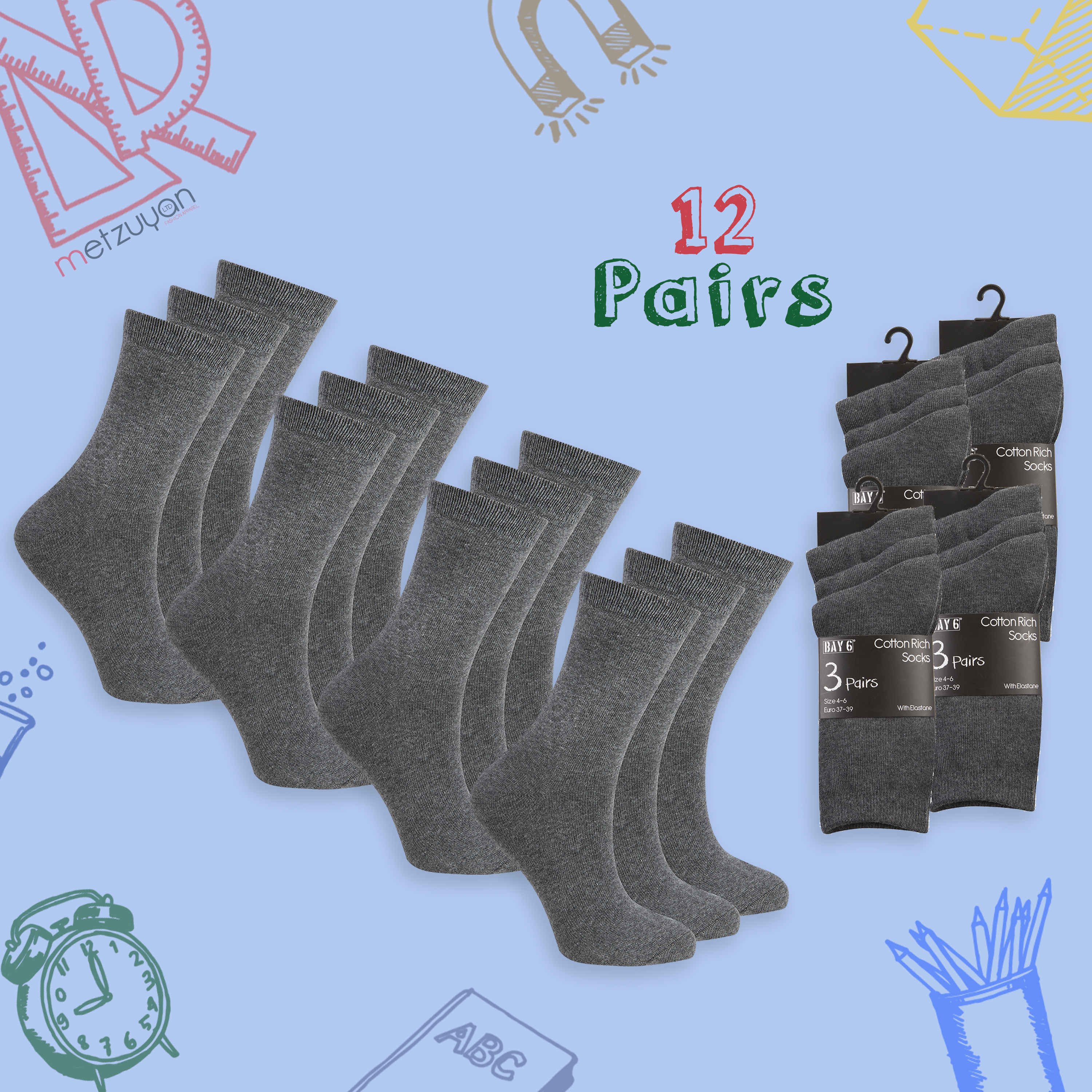 9 o 12 pares de calcetines escolares ricos en algodón para niños niños niños niñas uniforme liso Reino Unido - Imagen 8 de 17