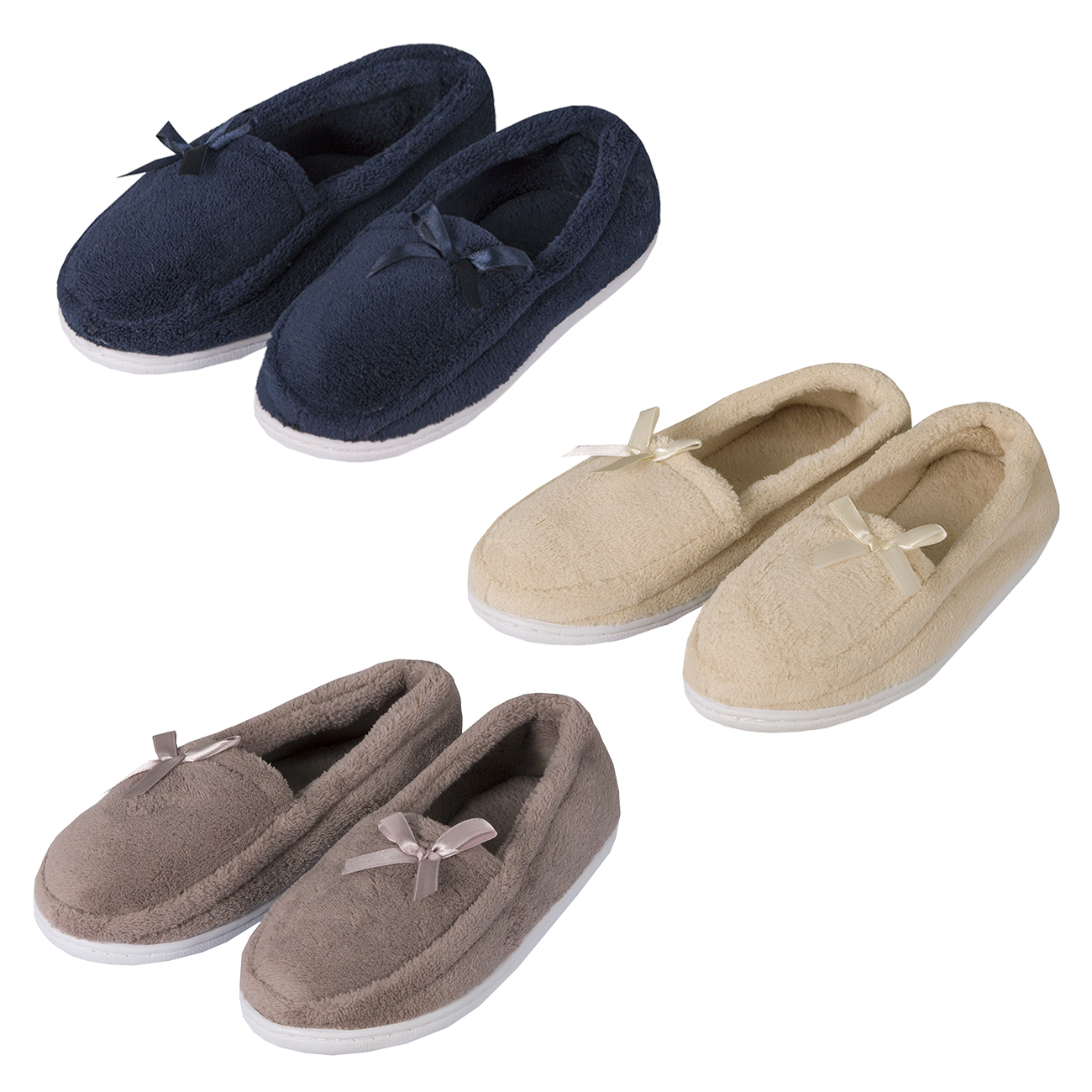 Details About Ladies Womens Plain Moccasin Slippers Memory Foam Fur House Shoes Ribbon Lounge