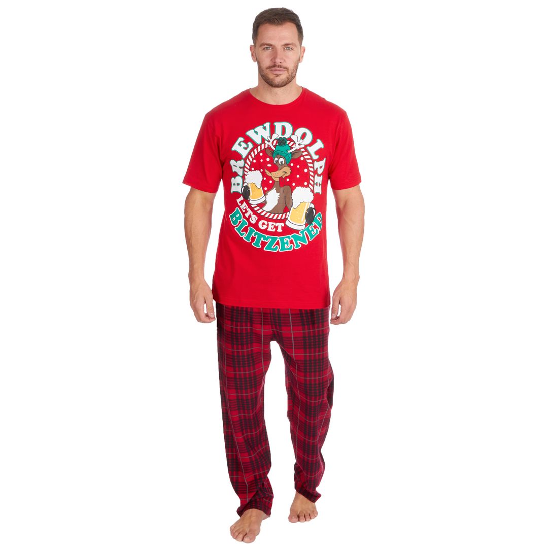 Mens Xmas Printed T-Shirt and Pyjama Set Christmas Lounge Rude Funny ...