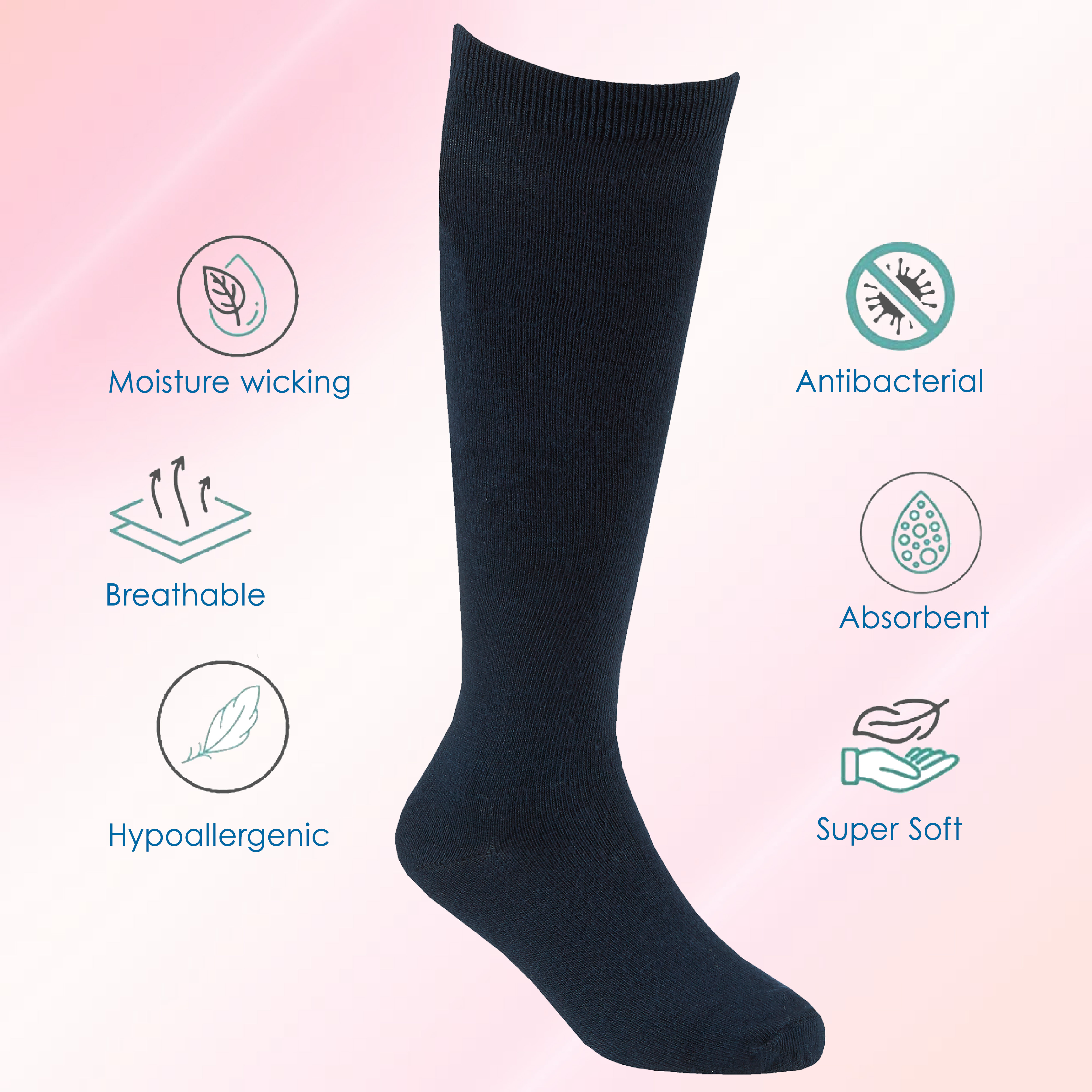 6 Pairs Kids Girls Bamboo Super Gentle Soft Knee High Socks Size 9-12 ...