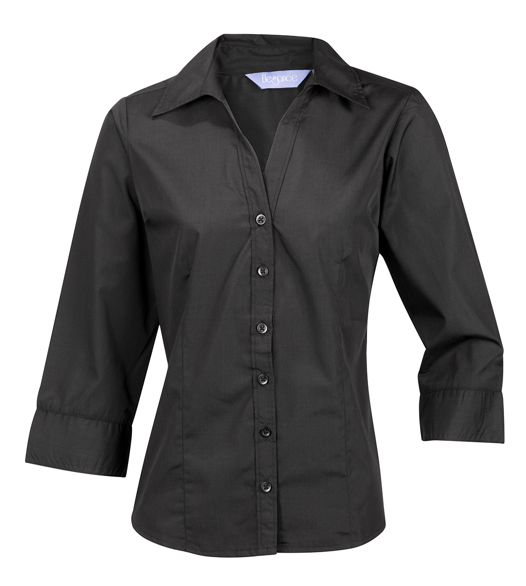 Plain Ladies Womens Blouse Shirt Top 3/4 Sleeve Work Office Formal Open Neck