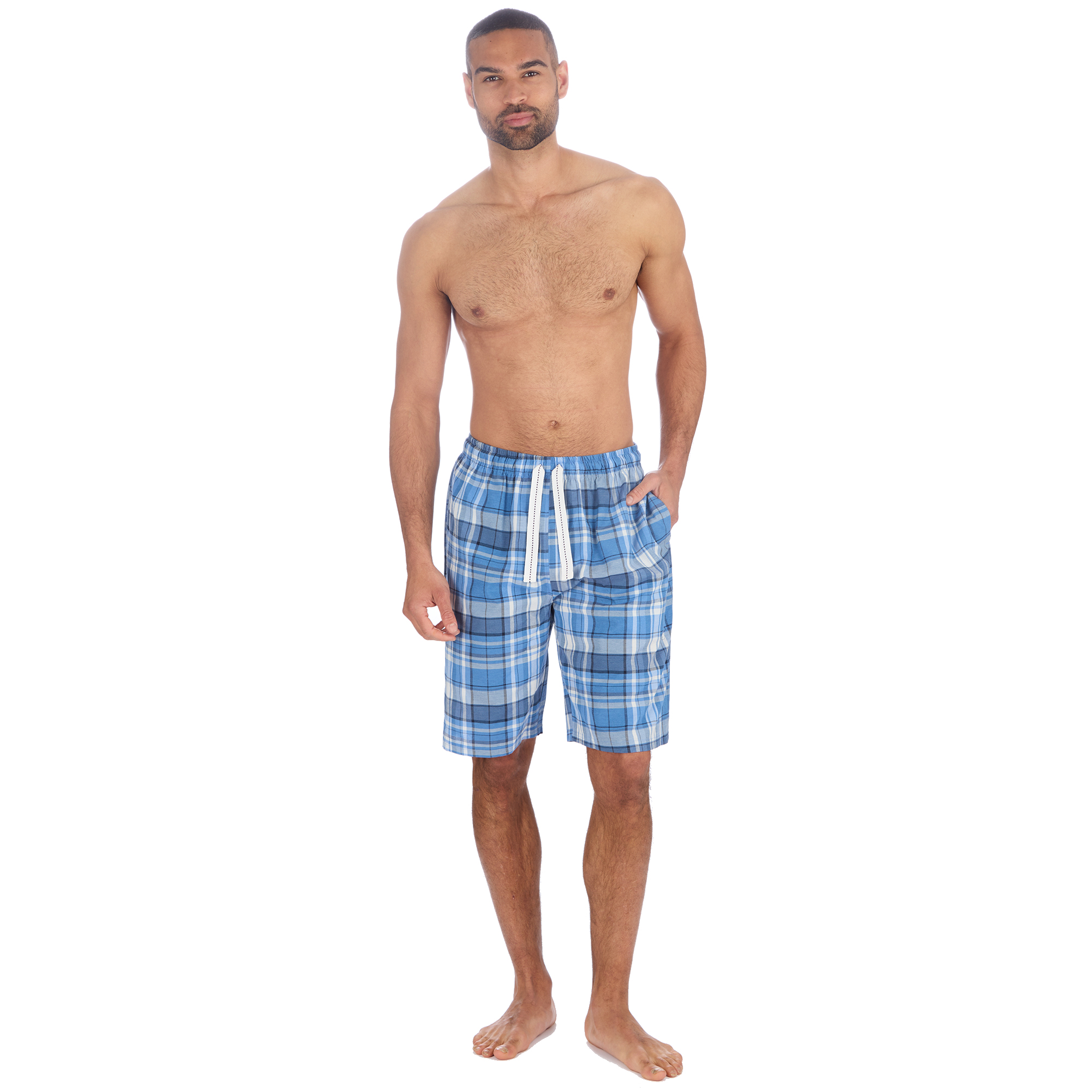 PANTALONES CORTOS A CUADROS TEJIDOS Y/D CINTURA ELÁSTICA PARA HOMBRE TALLA S-XXL - Imagen 4 de 7