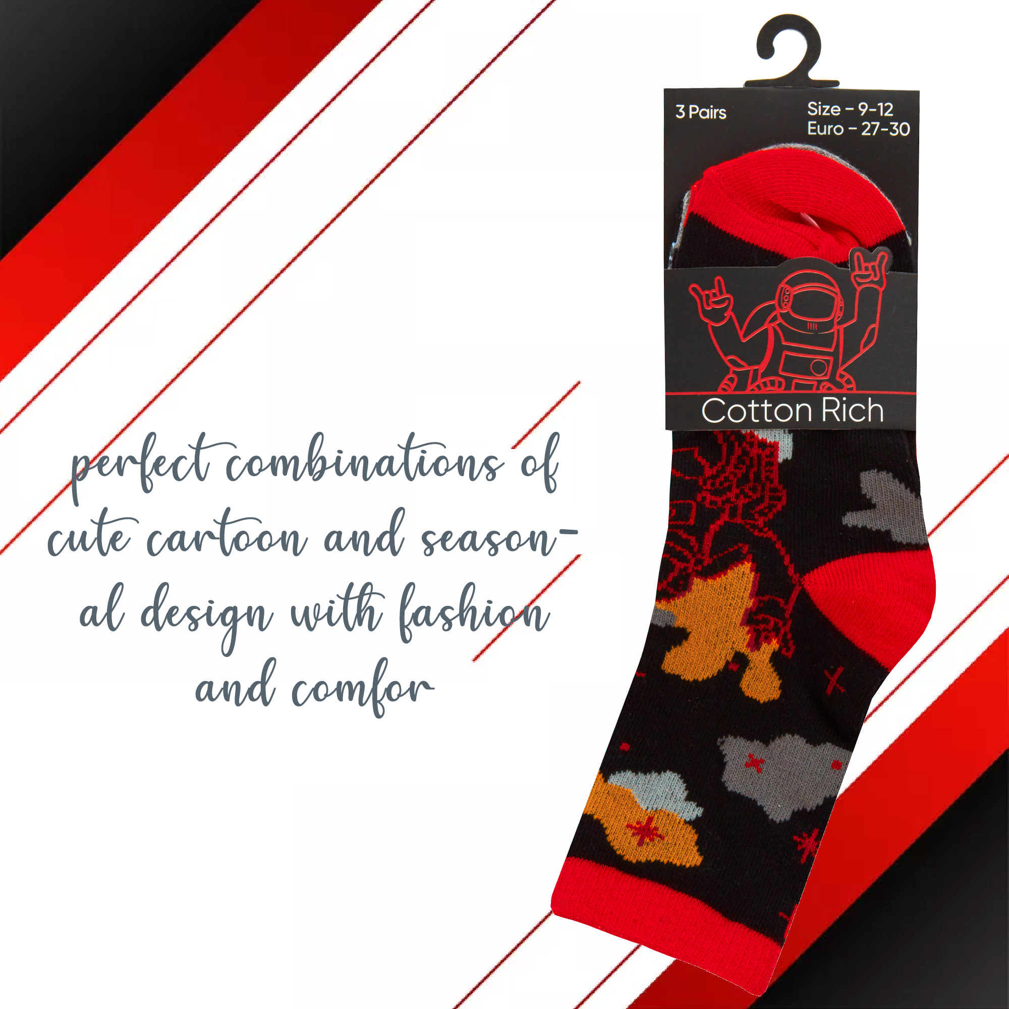 Kids Boys Cotton Rich Crew Red Neon Green Novelty Socks Size UK 6-8.5 - 12.5-3.5 - Picture 13 of 14