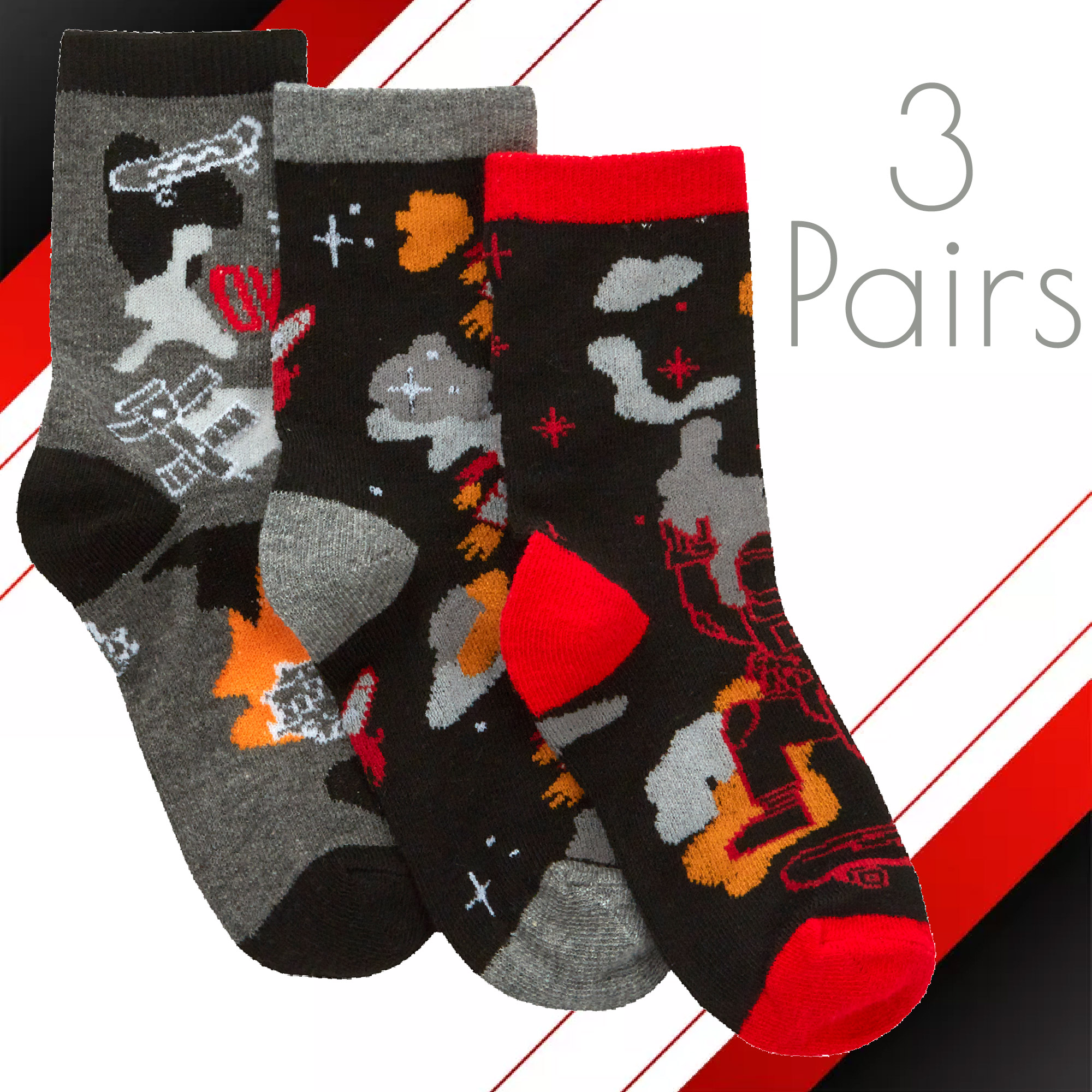 Kids Boys Cotton Rich Crew Red Neon Green Novelty Socks Size UK 6-8.5 - 12.5-3.5 - Picture 11 of 14
