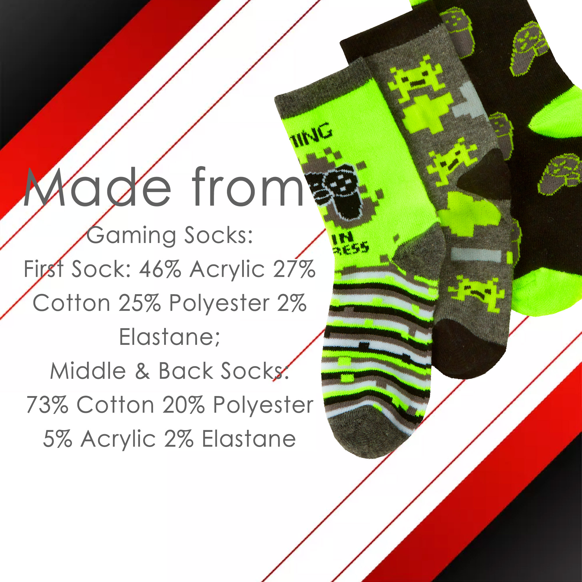Kids Boys Cotton Rich Crew Red Neon Green Novelty Socks Size UK 6-8.5 - 12.5-3.5 - Picture 10 of 14