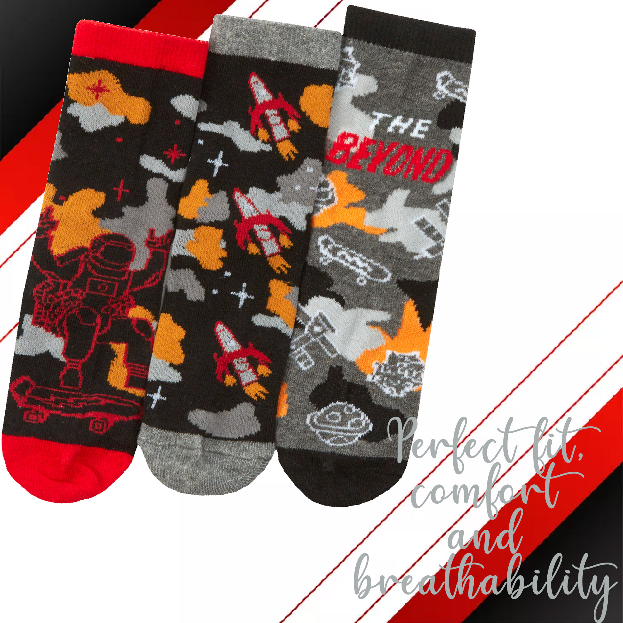 Kids Boys Cotton Rich Crew Red Neon Green Novelty Socks Size UK 6-8.5 - 12.5-3.5 - Picture 12 of 14