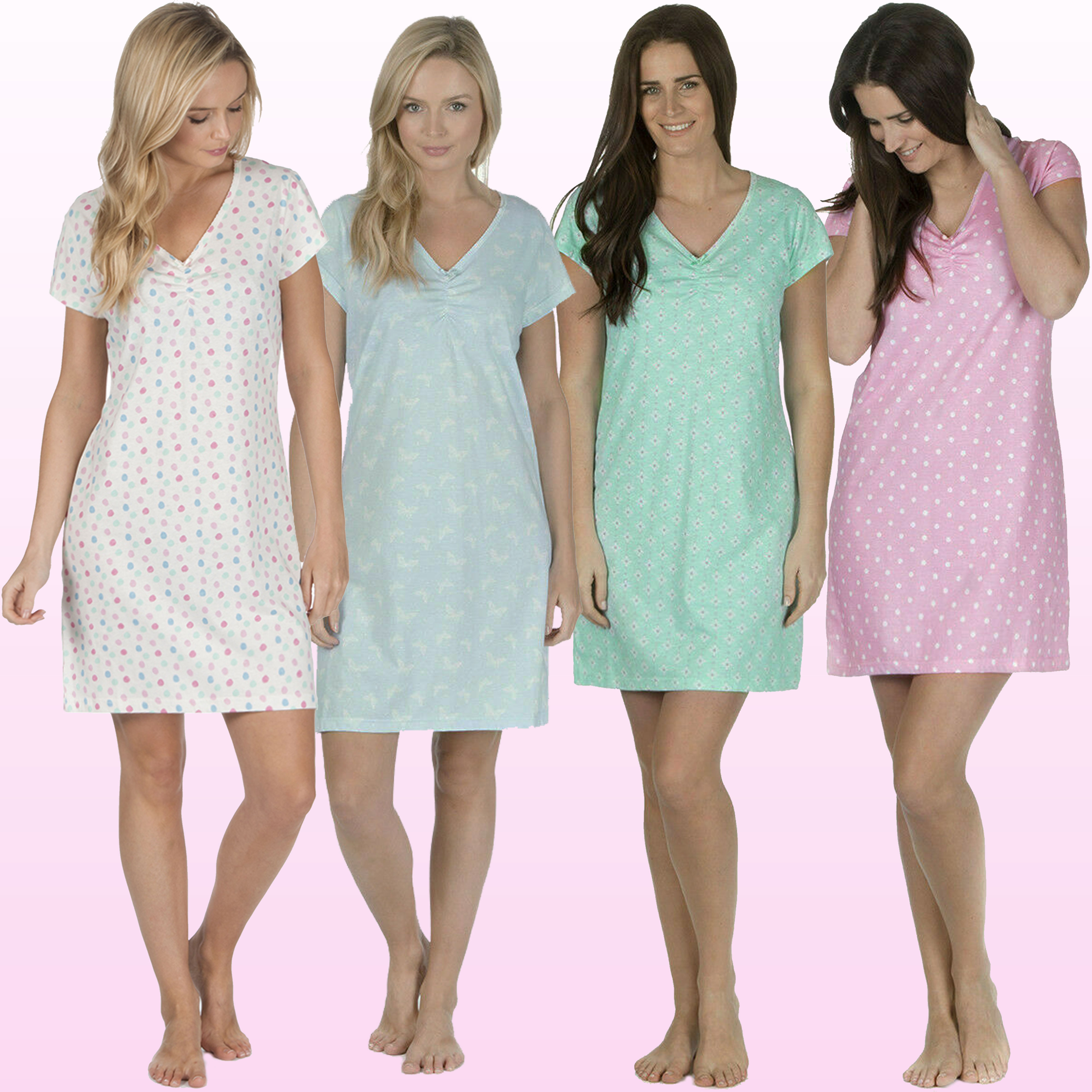 Ladies Womens Short Sleeve Nightdress Shirt Nightie Nightwear Cotton