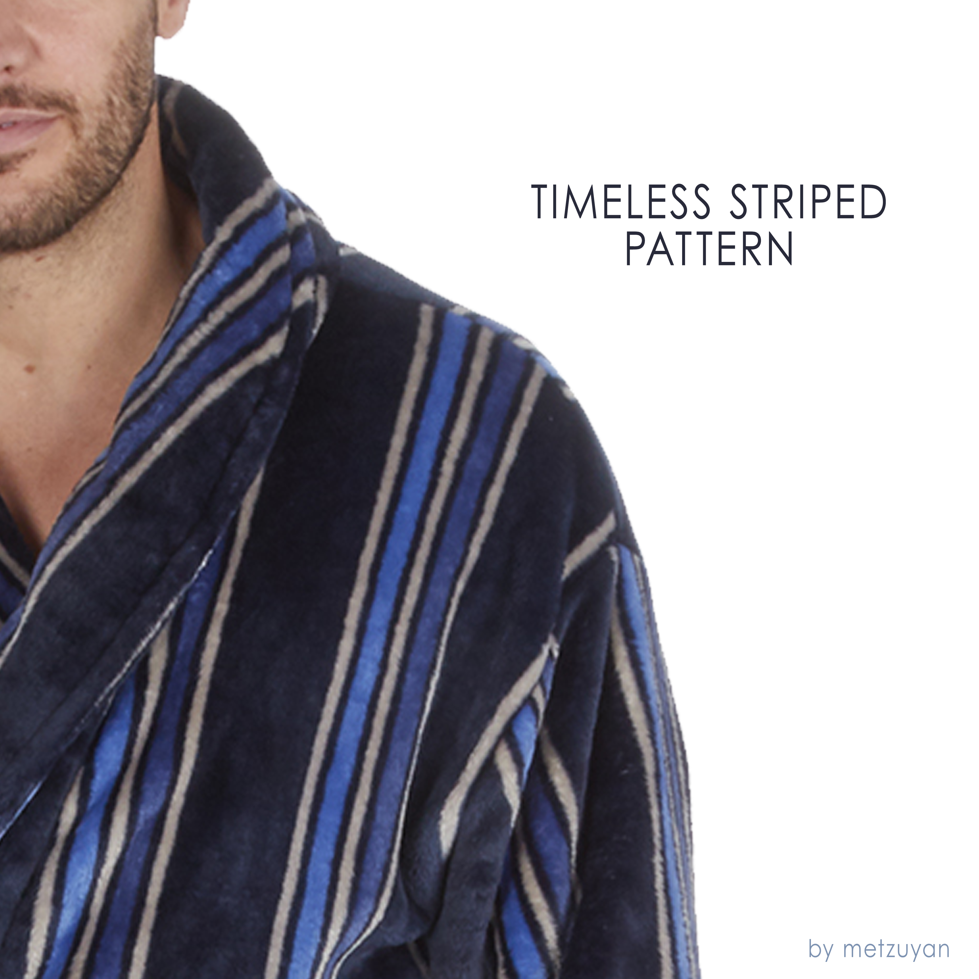 Mens Luxury Bathrobes Gents Dressing Gown Striped Stripe Navy Grey