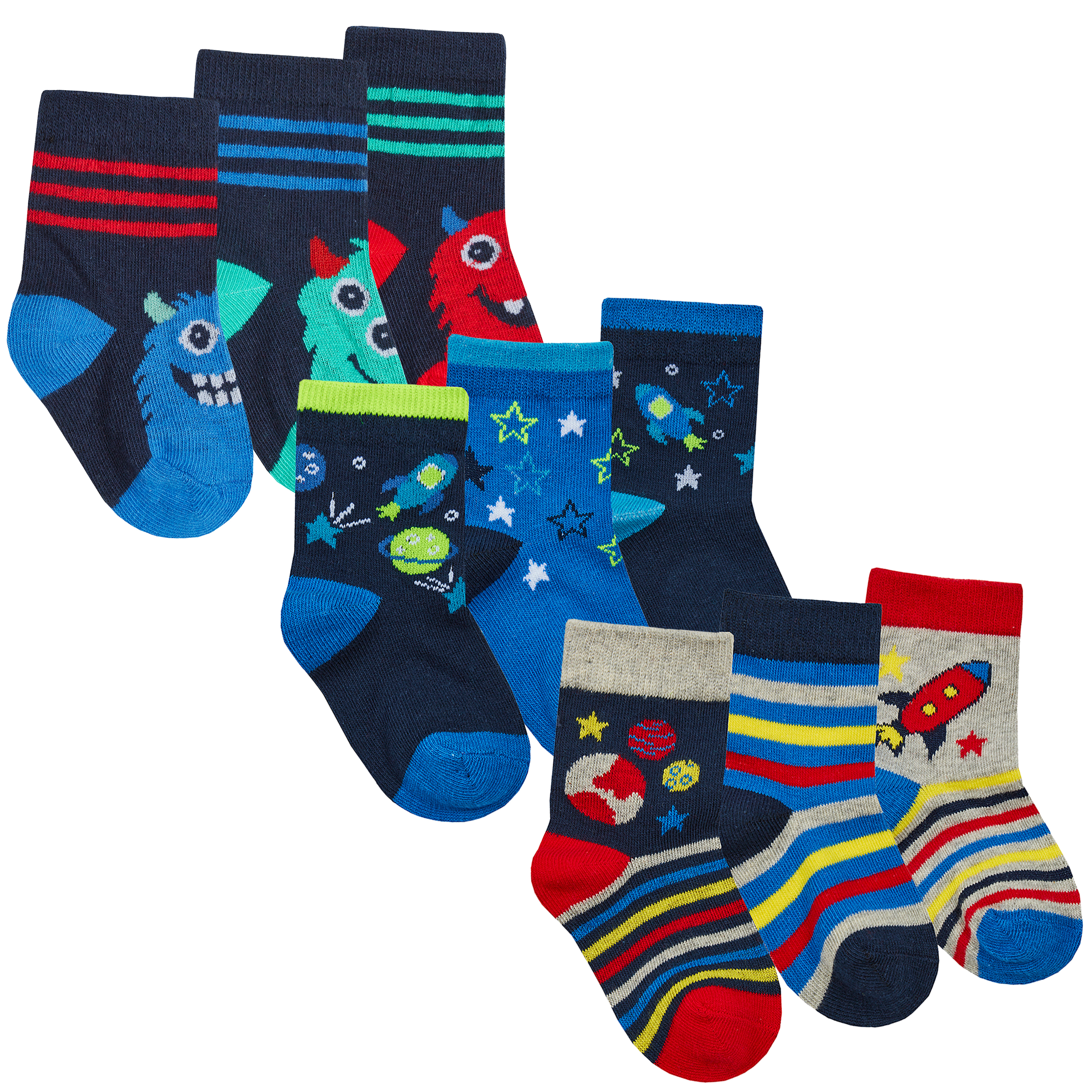 9 Pair Newborn Baby Boys Cotton Rich Socks Bundle Novelty Cars Space Dinosaur UK - Picture 2 of 13
