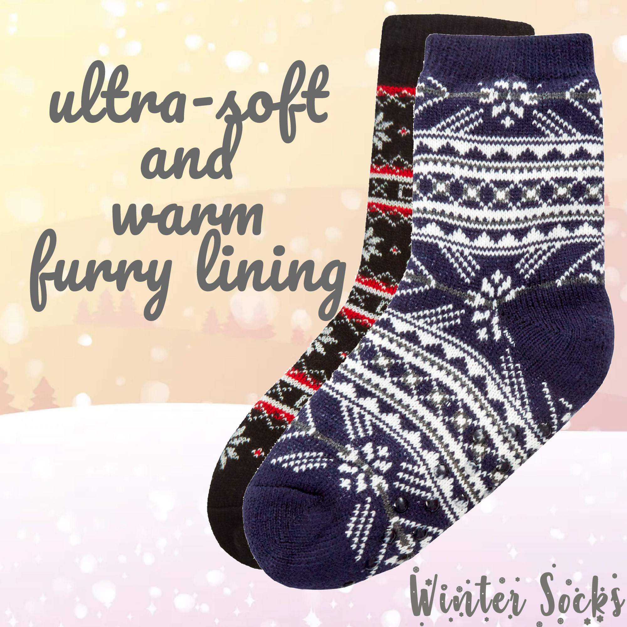 Children Boys Girls Fluffy Winter Warm Fair Isle Lining Bed Socks Grips Non Slip - Picture 4 of 14