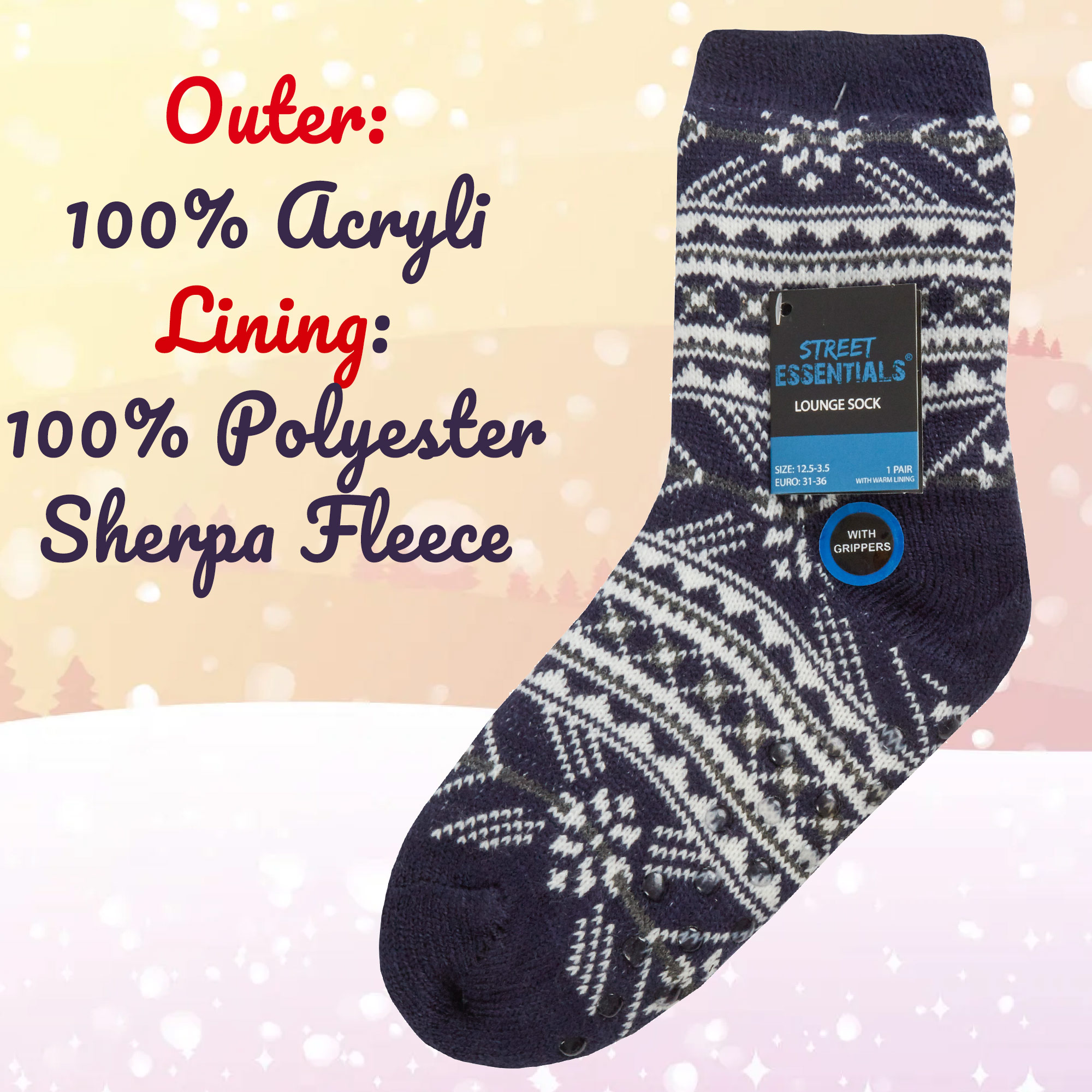 Children Boys Girls Fluffy Winter Warm Fair Isle Lining Bed Socks Grips Non Slip - Picture 14 of 14