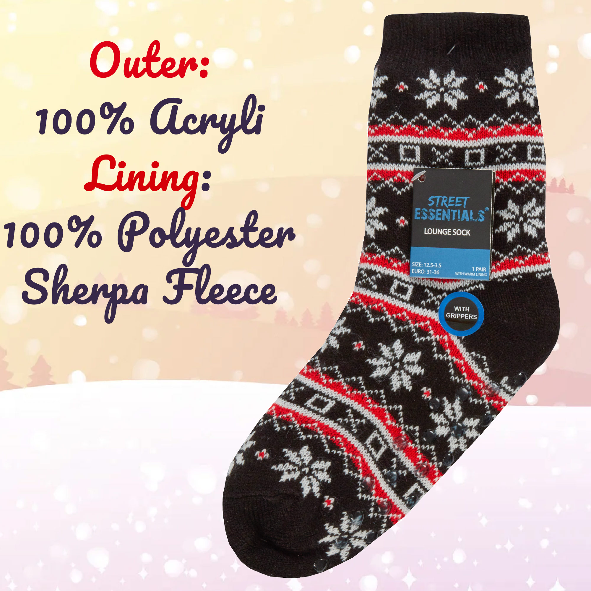 Children Boys Girls Fluffy Winter Warm Fair Isle Lining Bed Socks Grips Non Slip - Picture 10 of 14
