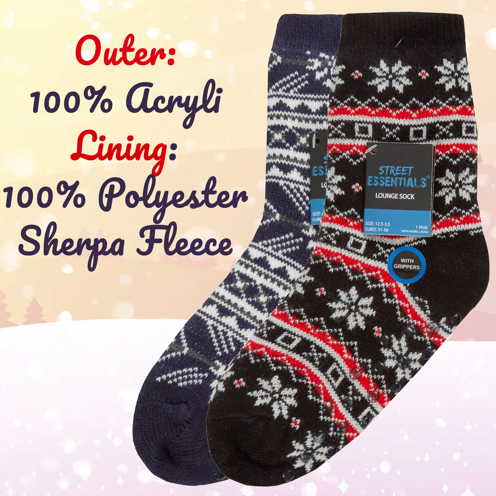 Children Boys Girls Fluffy Winter Warm Fair Isle Lining Bed Socks Grips Non Slip - Picture 6 of 14
