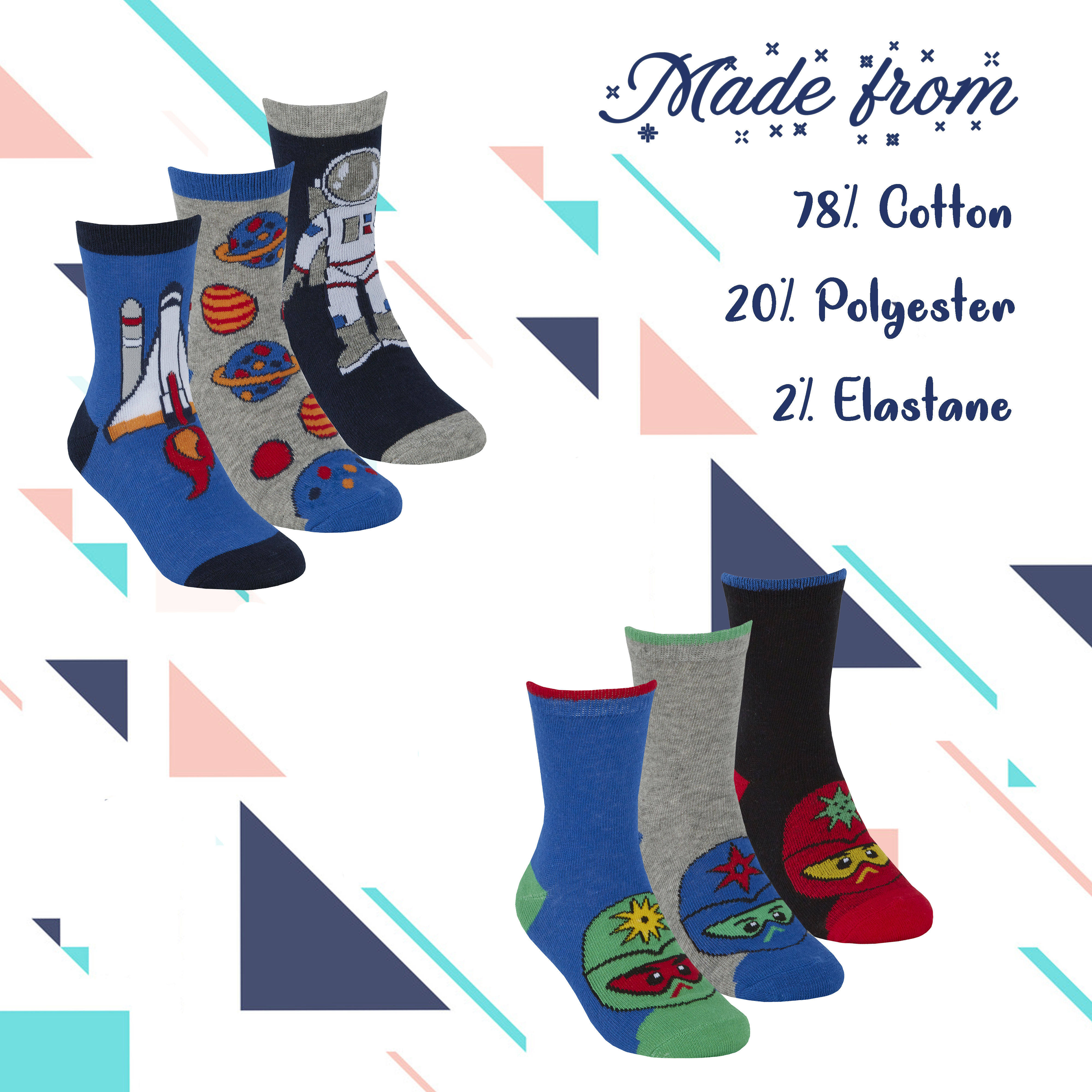 6 Pairs Boys Cotton Rich Novelty Funky Cartoon School Everyday Multipack Socks - Picture 23 of 46