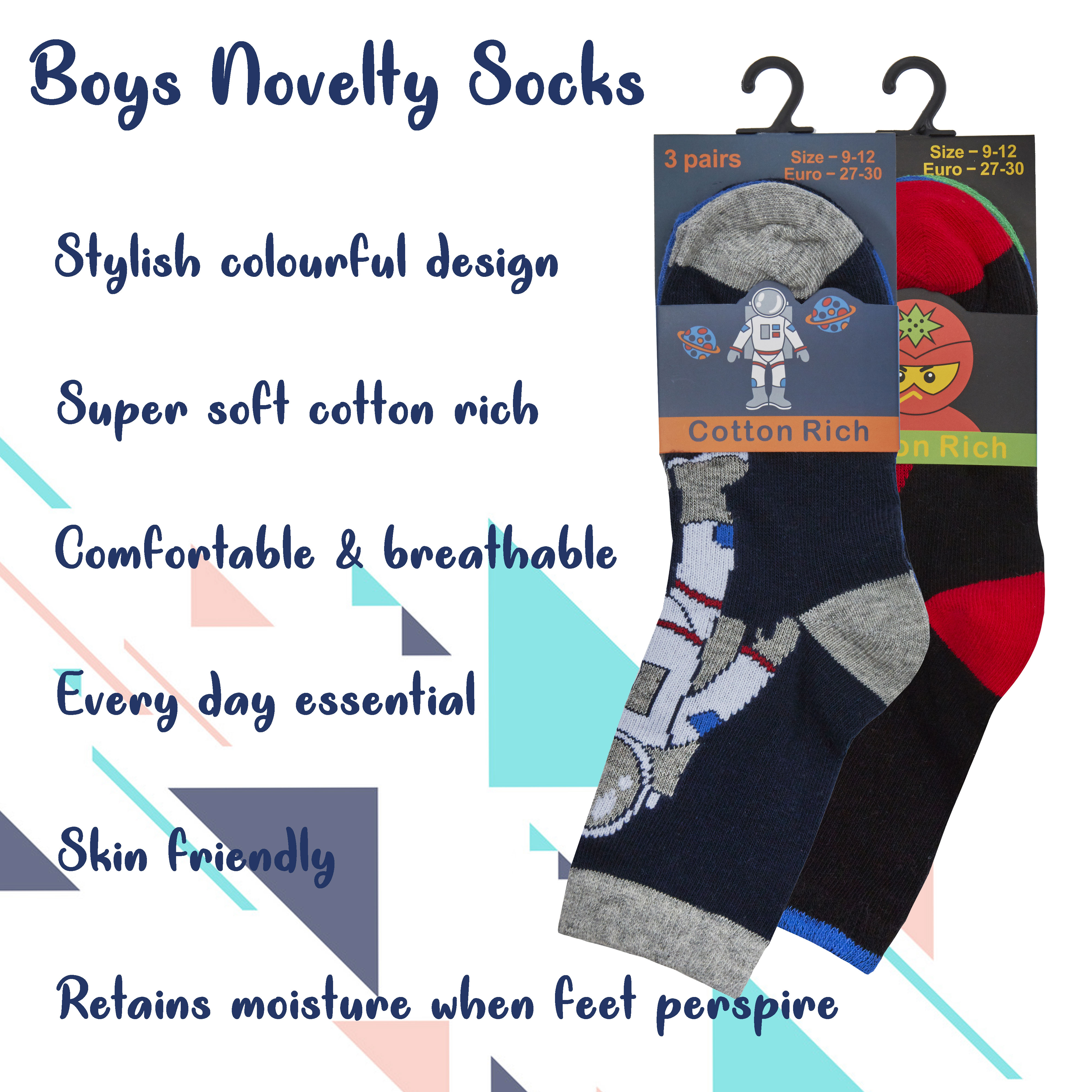 6 Pairs Boys Cotton Rich Novelty Funky Cartoon School Everyday Multipack Socks - Picture 26 of 46